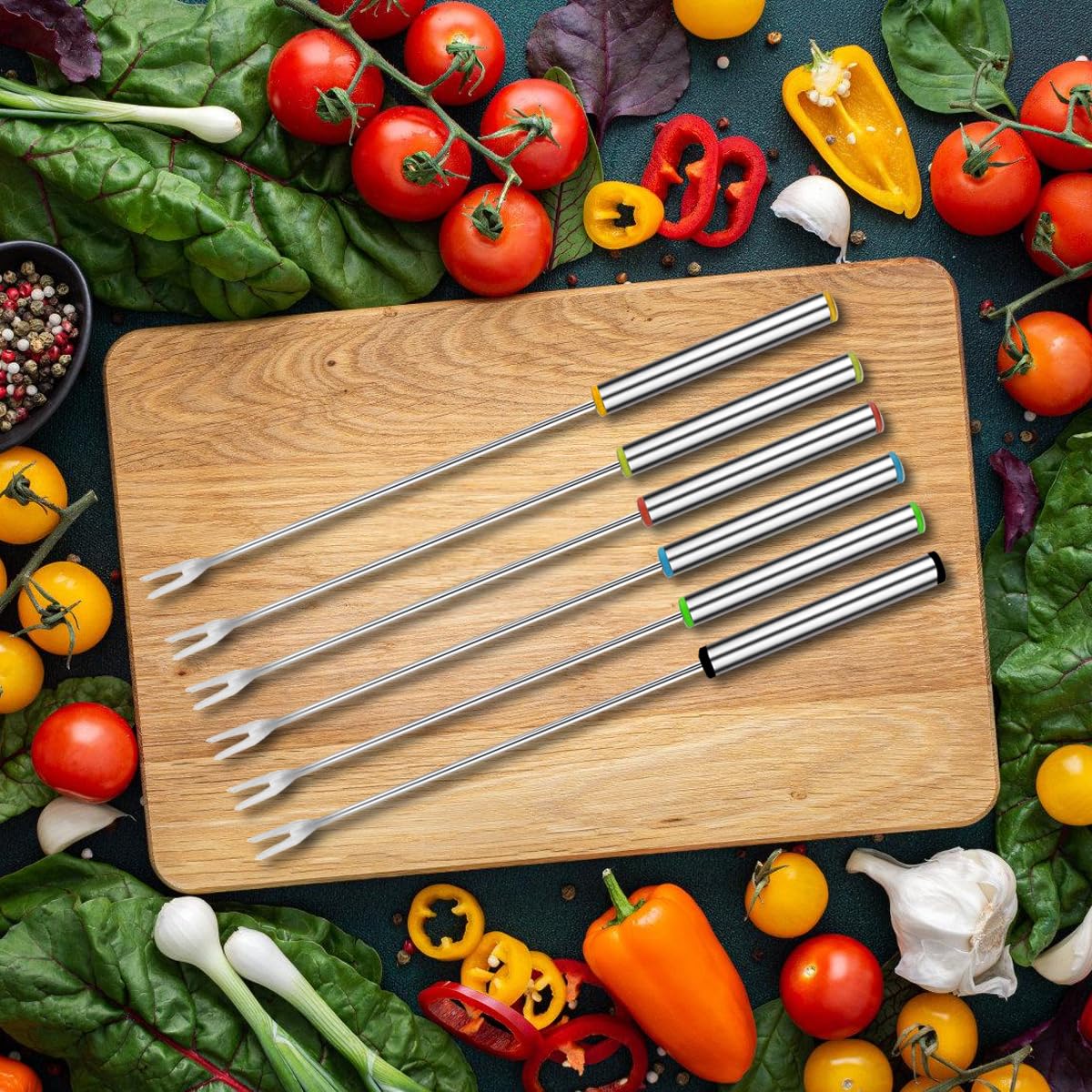 Forchette da Fonduta 24 Pezzi Acciaio Inossidabile 24 cm Bastoncini con Manico Resistente al Calore