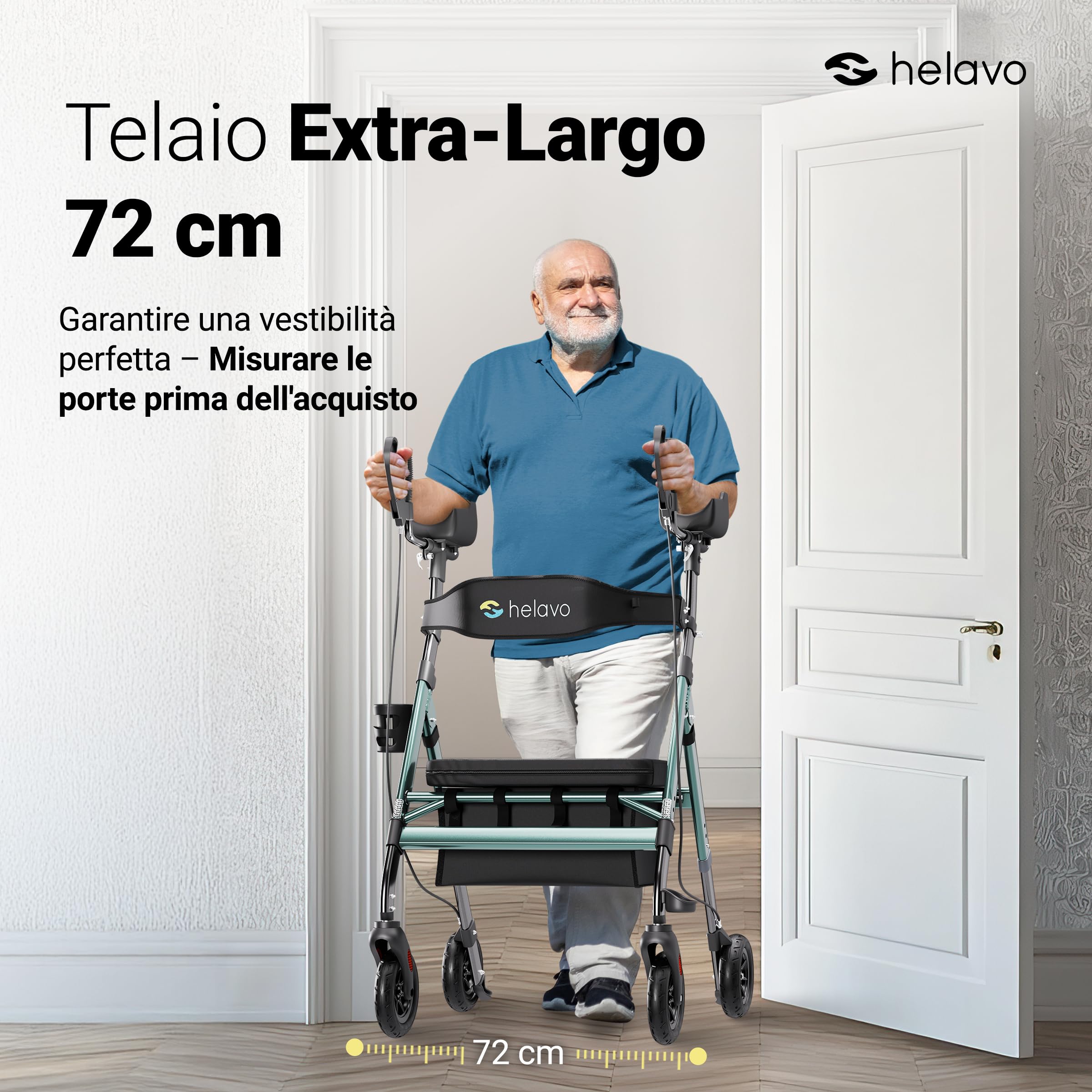 Helavo Deambulatore Antibrachiale Bariatrico per Anziani con Ruote 8" Antiforatura - Deambulatore Alto con Seduta Larga Pieghevole - Rollator Extra Large con Appoggio Avambracci - Portata 226 kg H1360