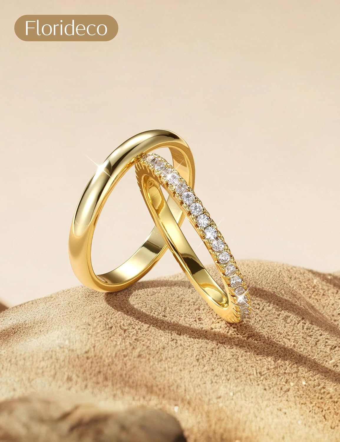 Florideco Stackable Rings for Women Non Tarnish 14K Gold Plated Dainty Cubic Zirconia Rings Minimalist Stacking Thumb Ring Set Thin Statement Promise Wedding Bands Engagement Ring Stack Size 5-10 - Image 8