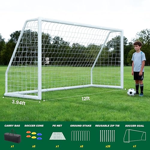Miniatura 2 de NAIZEA Portería de fútbol Portería de fútbol de 12 x 610 x 68 x 66 x 4 pies para patio trasero, portería de fútbol portátil y resistente a la