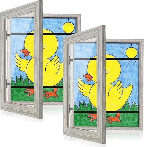 Vista 45 de [Paquete de 2] Marcos de arte para niños, marcos de arte para niños de 10 x 12.5 pulgadas con apertura frontal intercambiables, marco gris