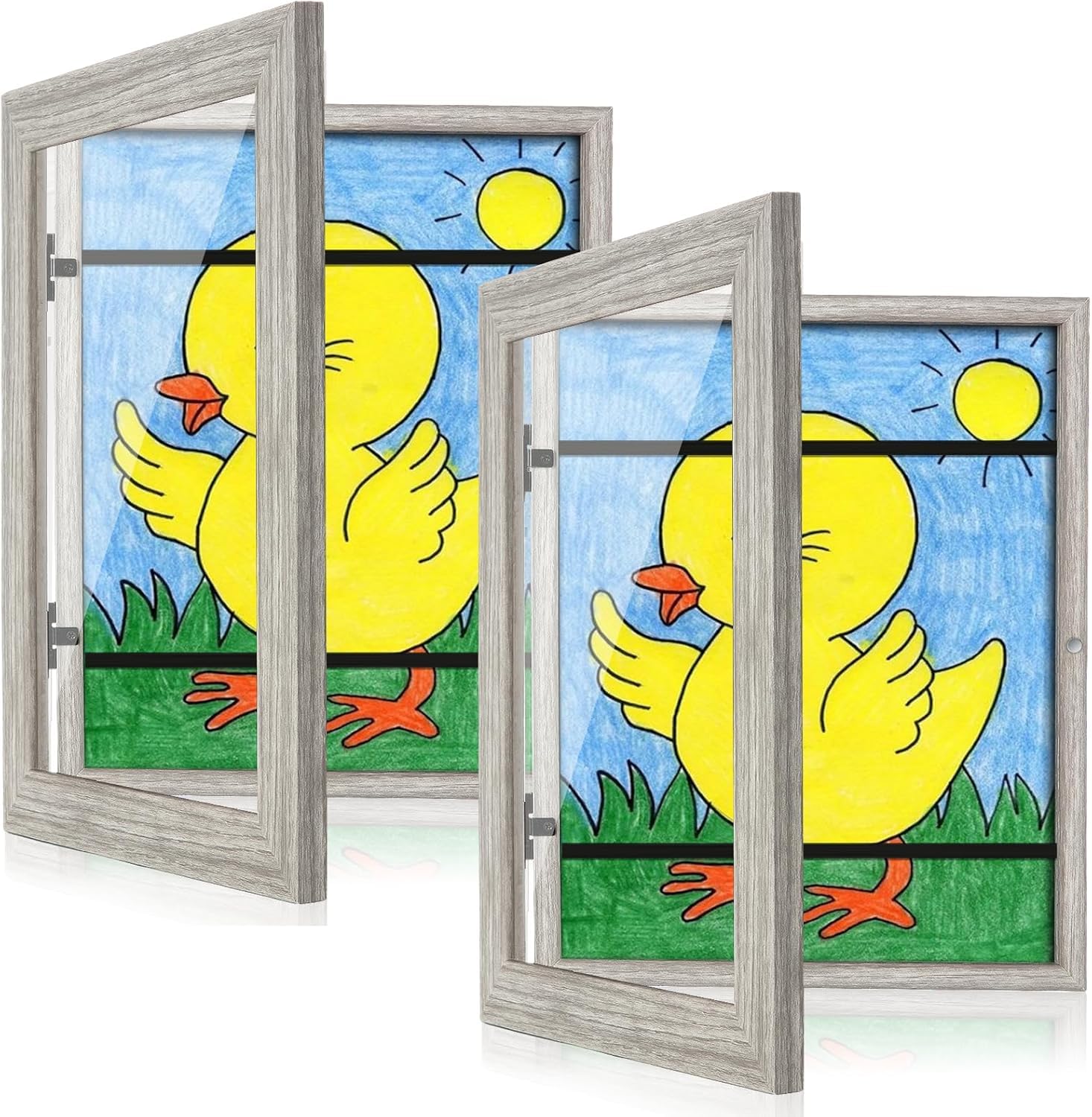 GULETHUN [2-Pack] Kids Art Frames, 9x12 Front Opening Kids Artwork Frames Changeable, Light Wooden Color Artwork Display Storage Frame for Wall, Holds 50 Pcs, for 3D Picture, Crafts, Children Drawing