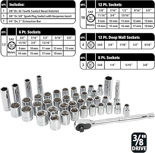 Miniatura 5 de GreatNeck HC82U - Juego de herramientas mecánicas de 82 piezas, SAE y métrica, 14 pulgadas, 38 pulgadas, 12 pulgadas, cromo vanadio, Posi-Grip