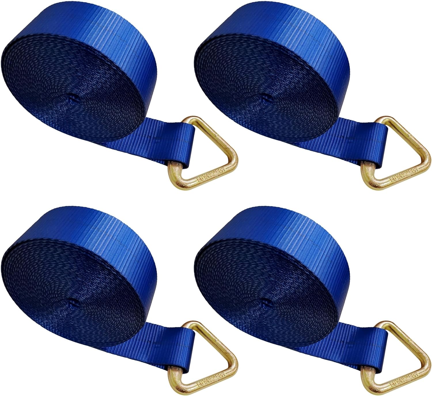 Mega Cargo Control Blue 3" x 30 Foot Heavy-Duty D Ring Winch Strap, Flatbed Trailer Tie-Downs with Delta Ring, for Hauling, Construction, Lumber - 10 - Pack