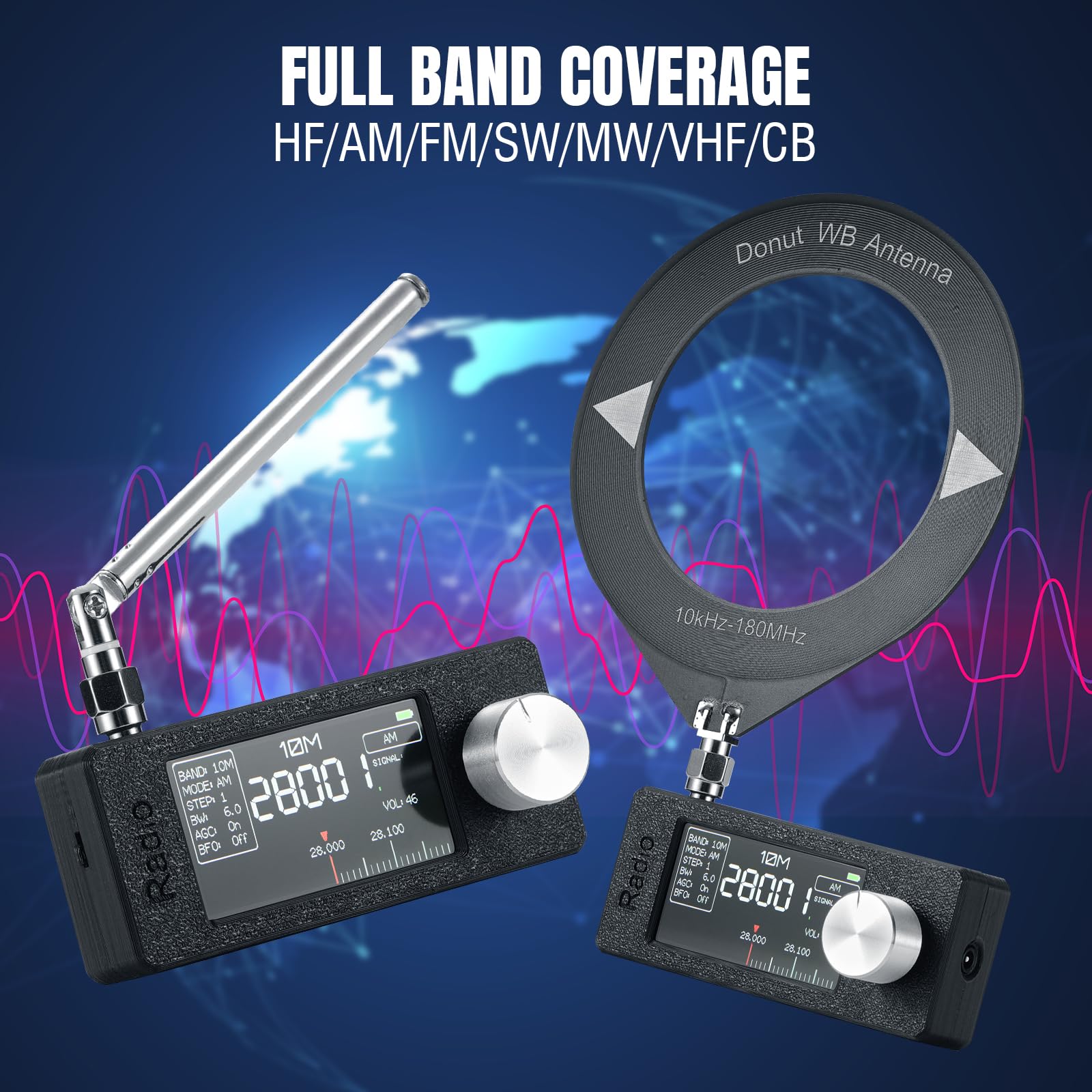 Raddy Mini-Radio Allband DSP Radio mit Si4732 Chip, FM/SW/MW/VHF/CB Empfänger mit LSB/USB Modi, Kopfhörerverstärker, Taschenformat mit 1,9" Farbdisplay, Teleskop- & Donut-Antenne, Firmware-Upgrade