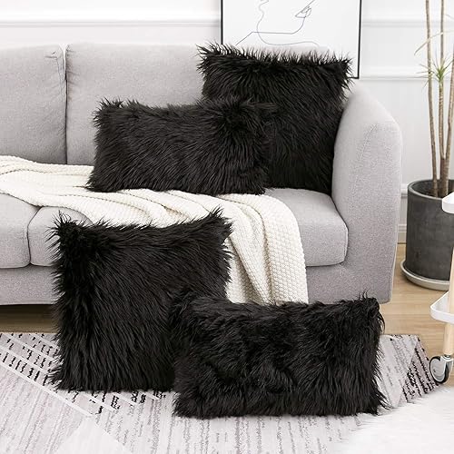 Miniatura 9 de WLNUI - Juego de 2 fundas de almohada mullidas decorativas - Nueva serie de lujo estilo merino - Fundas de almohada de piel sintética - Fundas de