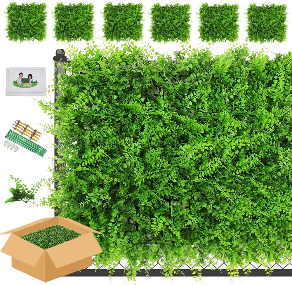 ULAND Artificial Plant Wall Panels, 6pcs Fern Greenery, Ivy Privacy