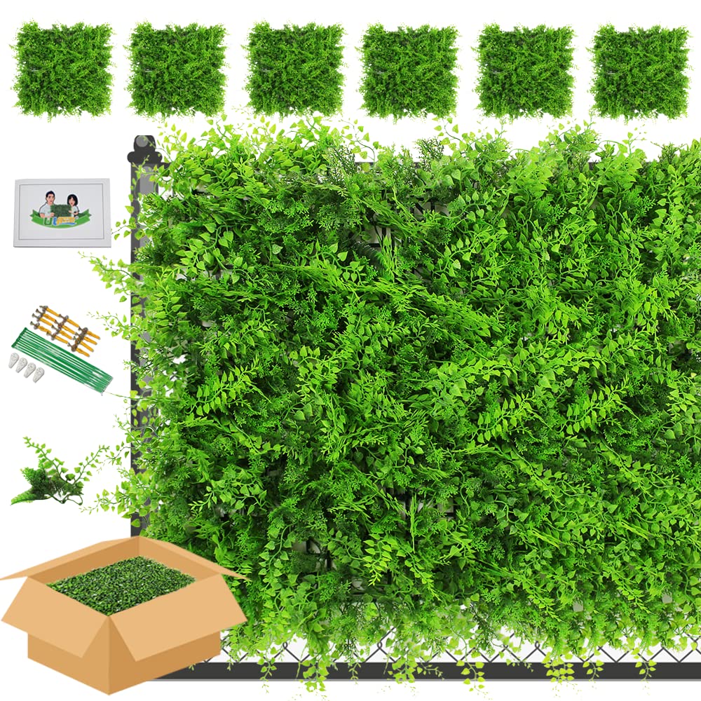 ULAND Artificial Plant Wall Panels, 6pcs Fern Greenery, Ivy Privacy Hedge Fence Screening, Home Garden Outdoor Wall Decoration 50 x 50cm (A038, 6) โ image 1