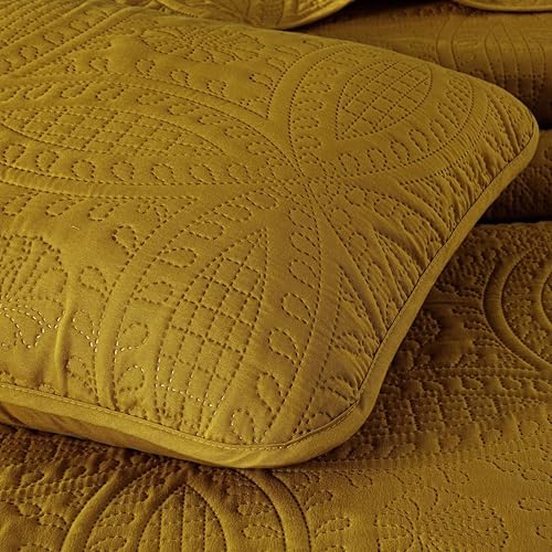 Miniatura 7 de Chezmoi Collection Austin - Juego de colcha tamaño King de 3 piezas Pinsonic acolchada de gran tamaño, tamaño King, mostaza