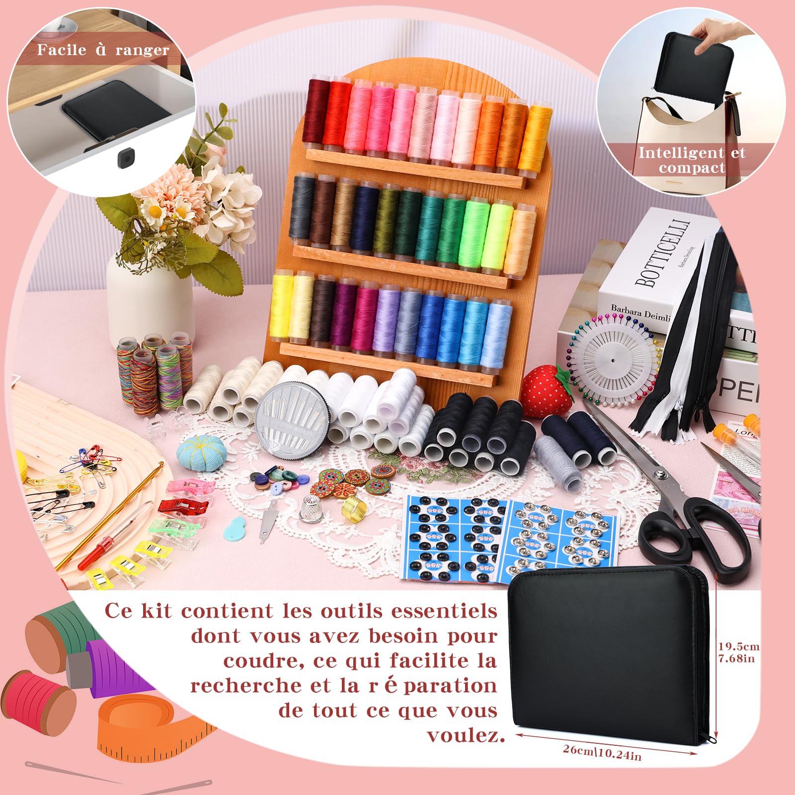551 piezas kit de costura kit de costura completo kit de aguja | y de Hilo Base Accesorios de Costura con Botón de Hilo de Coser Para el Hogar, Viajes, Uso de Emergencia