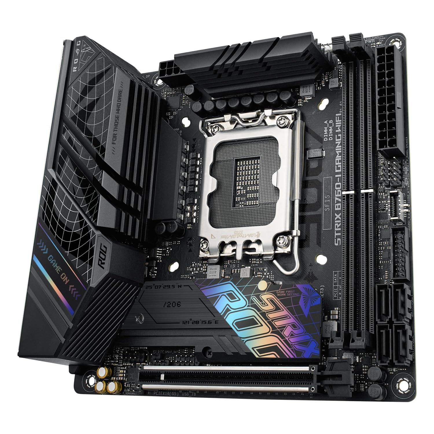ASUS ROG Strix B760-I Gaming WiFi - Placa Base Intel B760 (LGA 1700 Mini ITX, 8+1 DrMOS, DDR5 hasta 7600 MT/s, PCIe 5.0, Dos Ranuras M.2, WiFi 6E, USB 3.2 Gen 2x2 Type-C y Aura Sync RGB), Negro — view 11
