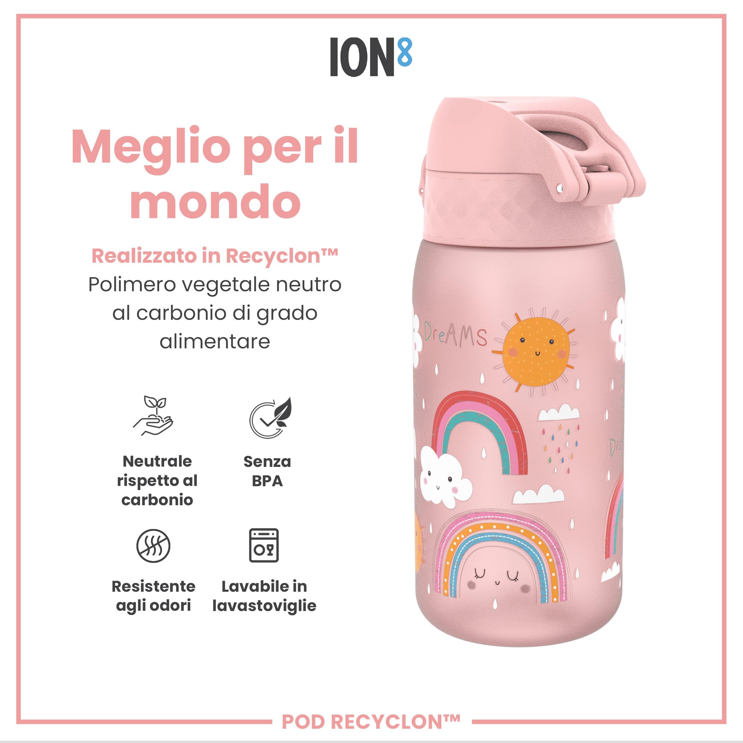 Ion8 Borraccia per Bambini 350ml a Prova di Perdite Senza BPA Lavabile in Lavastoviglie