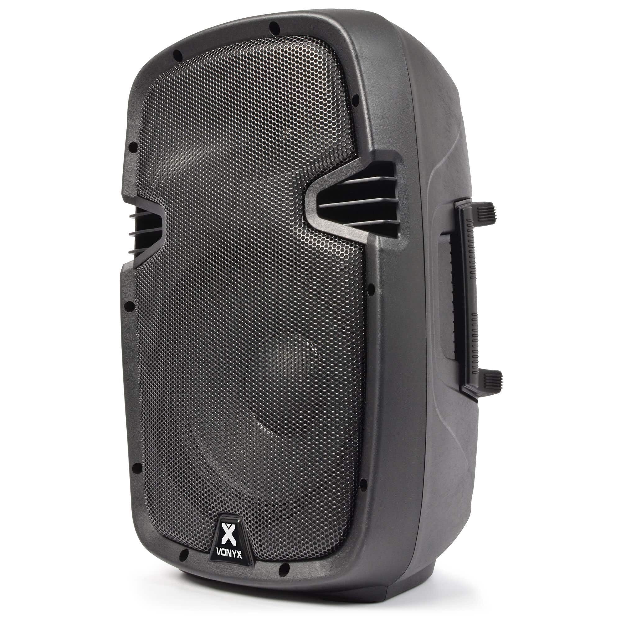 Vonyx Altavoz portátil de 10" PA de 400W en Carcasa rígida de ABS con tecnología Bluetooth, Reproductor Multimedia MP3 con USB y SD, Entrada RCA, XLR y Jack. Agujero para Vaso Tophat.