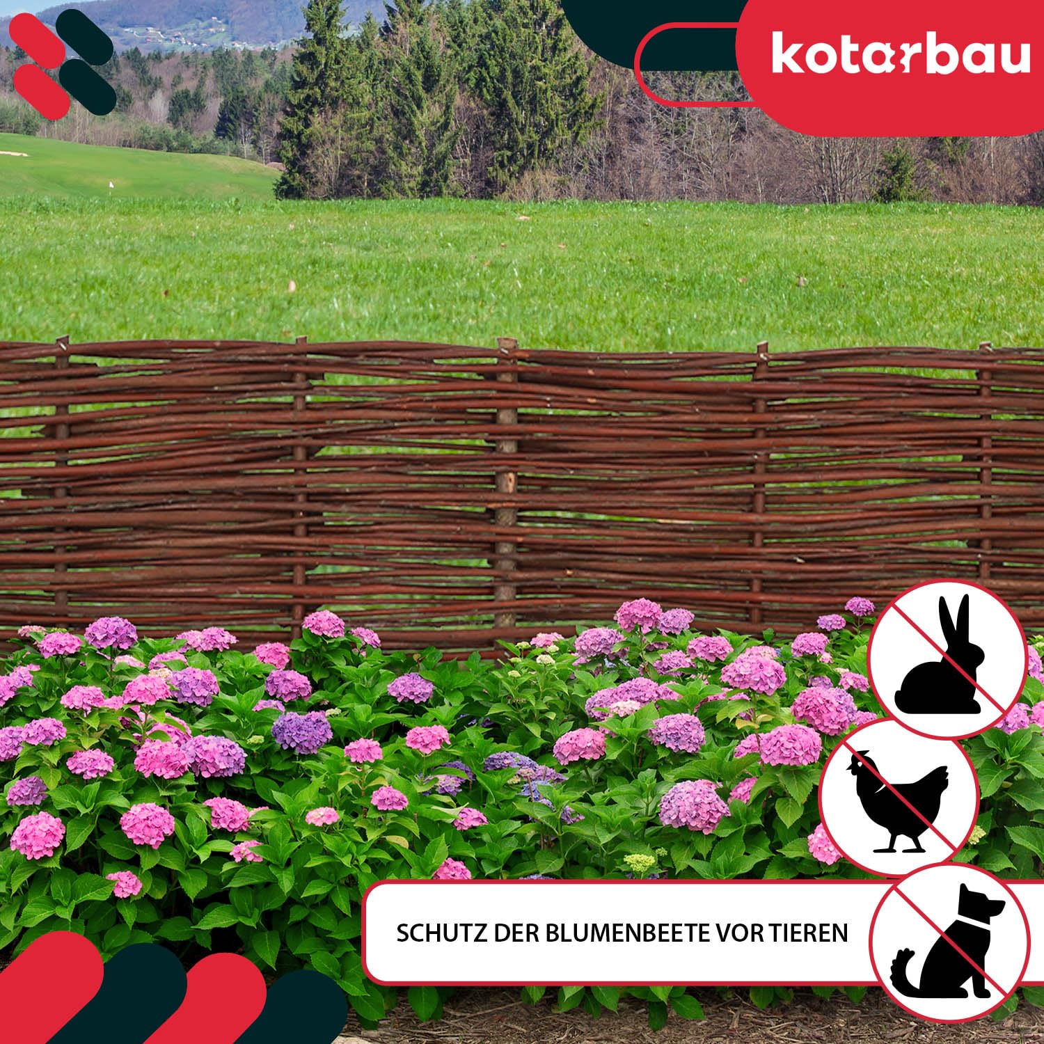 KOTARBAU® 10 pezzi Staccionata in Legno per Giardino - Recinzione in Vimini - 120 x 20 cm - Marrone - Staccionata Giardino Esterno - Steccato in Legno - Decorazione Da Esterno