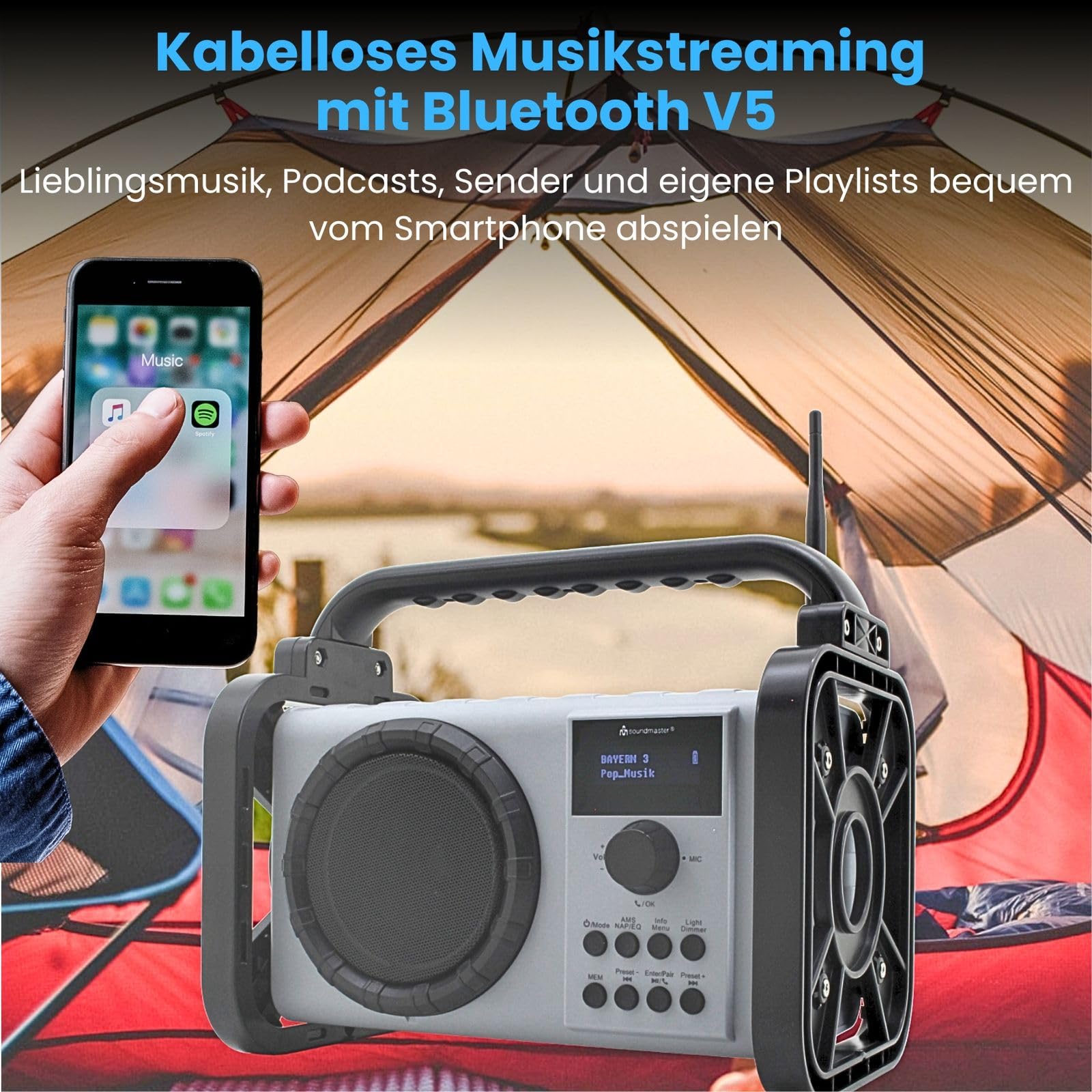 Soundmaster Radio da cantiere DAB80SG DAB+ FM Bluetooth batteria agli ioni di litio