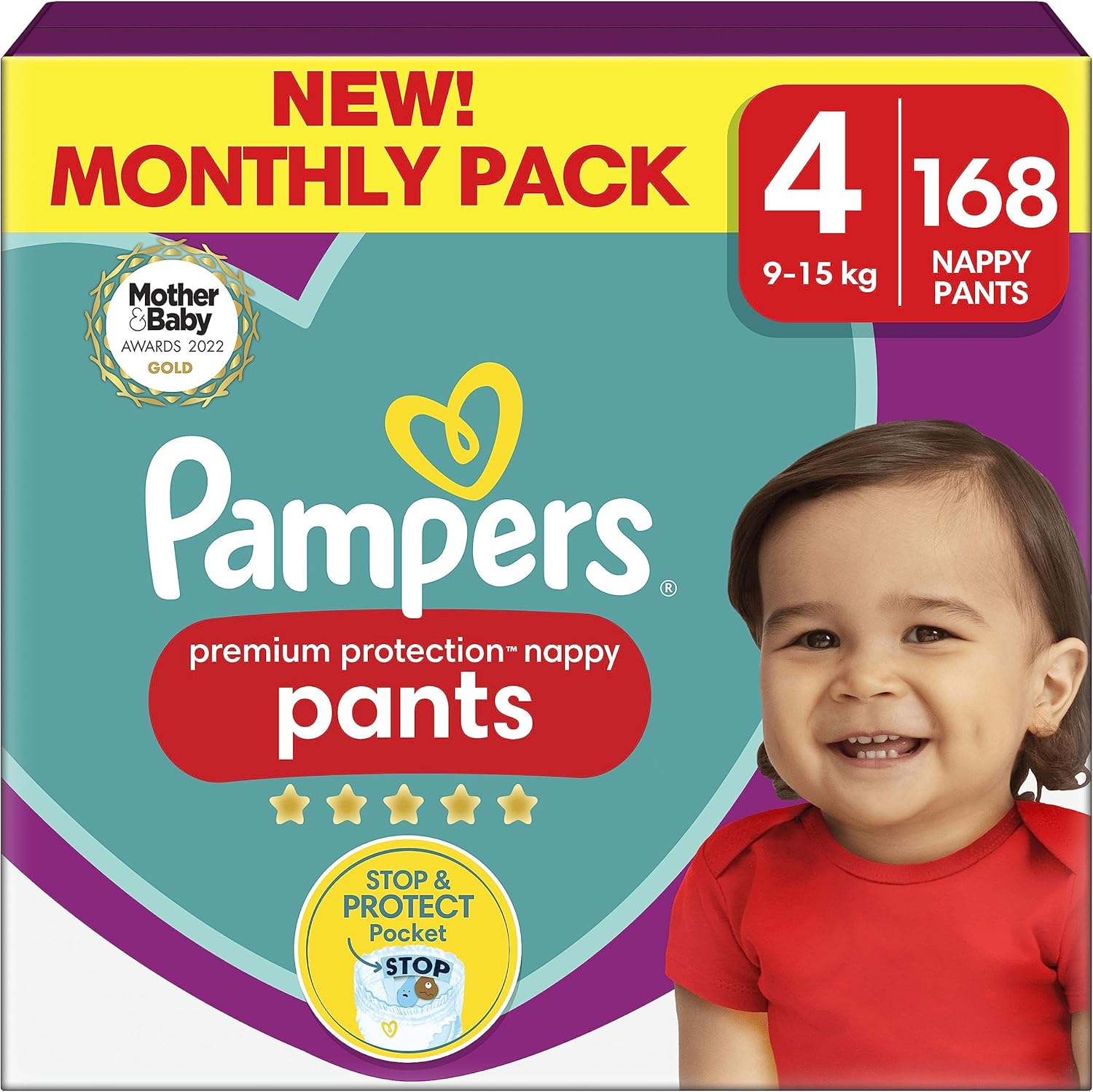 Pampers Baby Premium Protection Nappy Pants, Size 4 (9 15 kg) 168