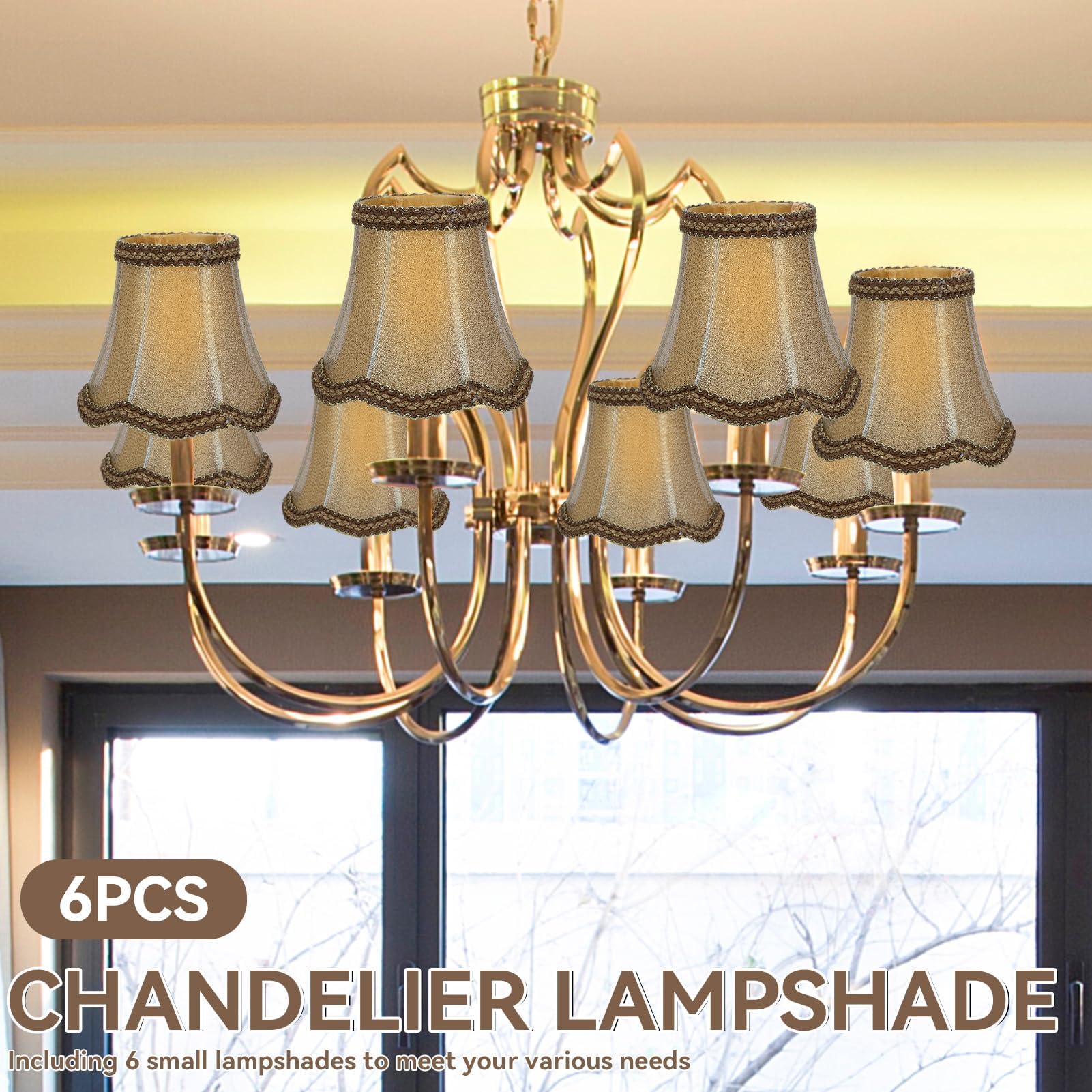Paralume Tessuto Piccolo, Set di 6 Paralume per lampada in Tessuto di Fatto a Mano con Clip su Onde Inferiori per Lampadari Lampadario Lampada a Muro Luce da Tavolo,5.1x4.7x3.1 Pollici