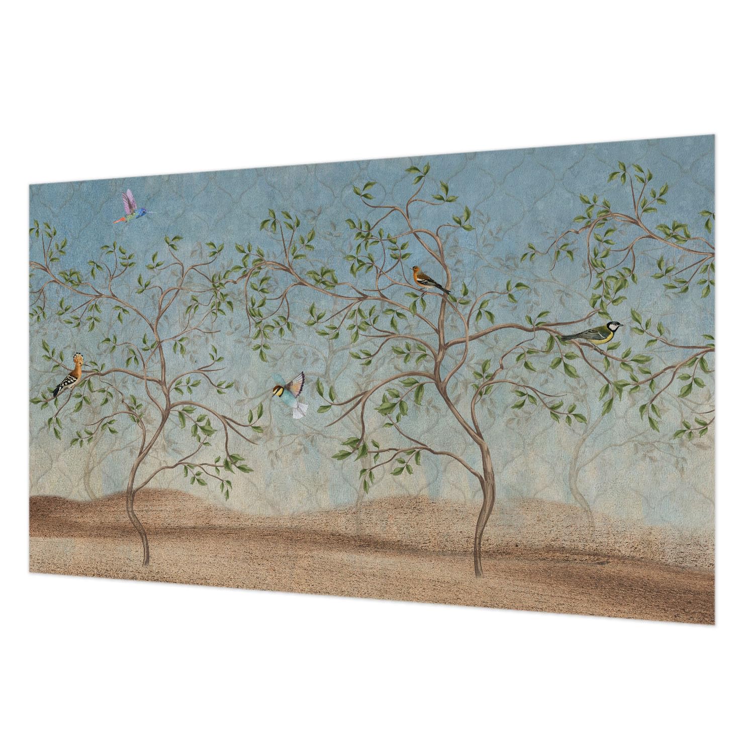 Papier peint mural intissé 416x254 oiseaux arbres grand format salon