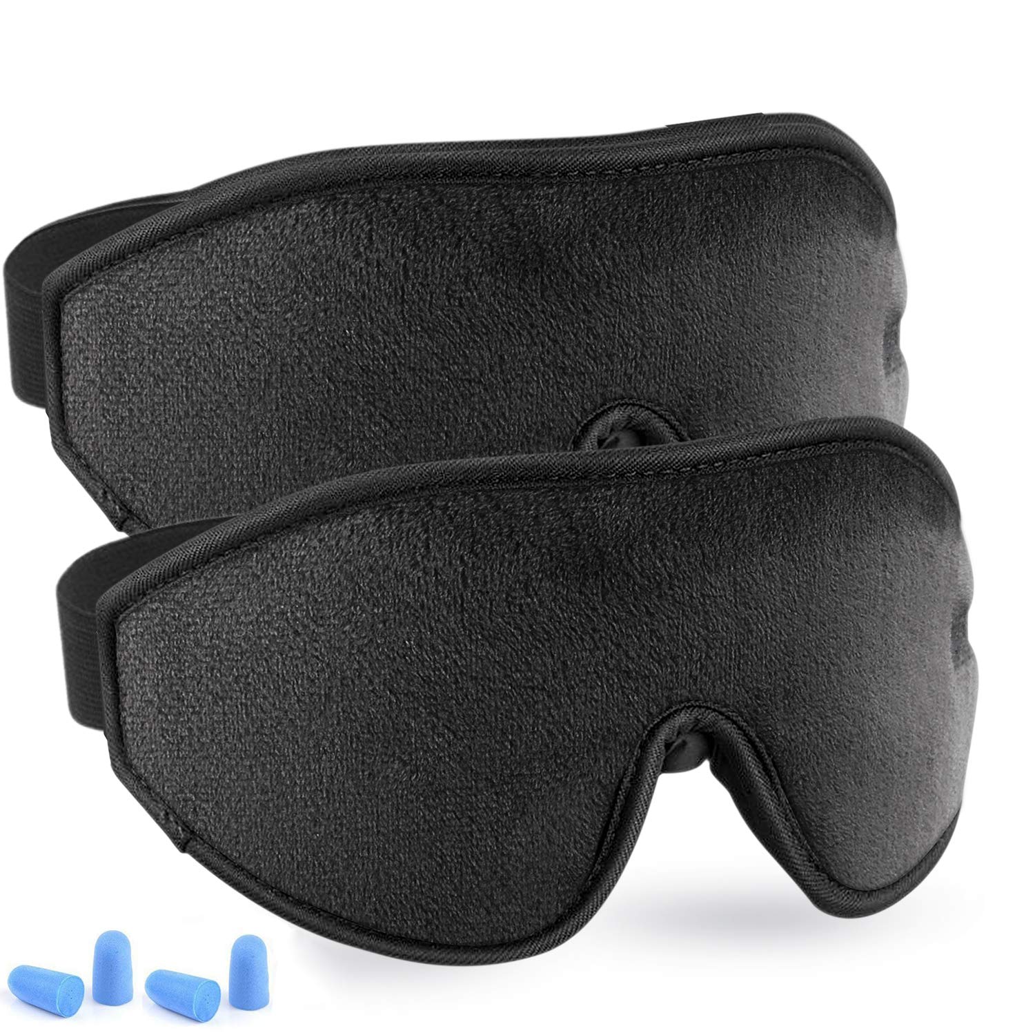 LYOOLY Adjustable Eye Sleep Mask - 2Pack Upgraded 3D Contoured Sleeping Masks for Men Women - 100% Blackout Eye Shades Blindfold Eye Cover for Complete Darkness and Free Movement of The Eyes (Black)