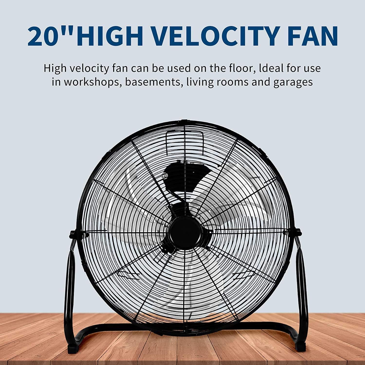 Simple Deluxe 20 Inch 3-Speed High Velocity Heavy Duty Metal Industrial Floor Fans Oscillating Quiet for Home, Commercial, Residential, and Greenhouse Use, Outdoor/Indoor, Black