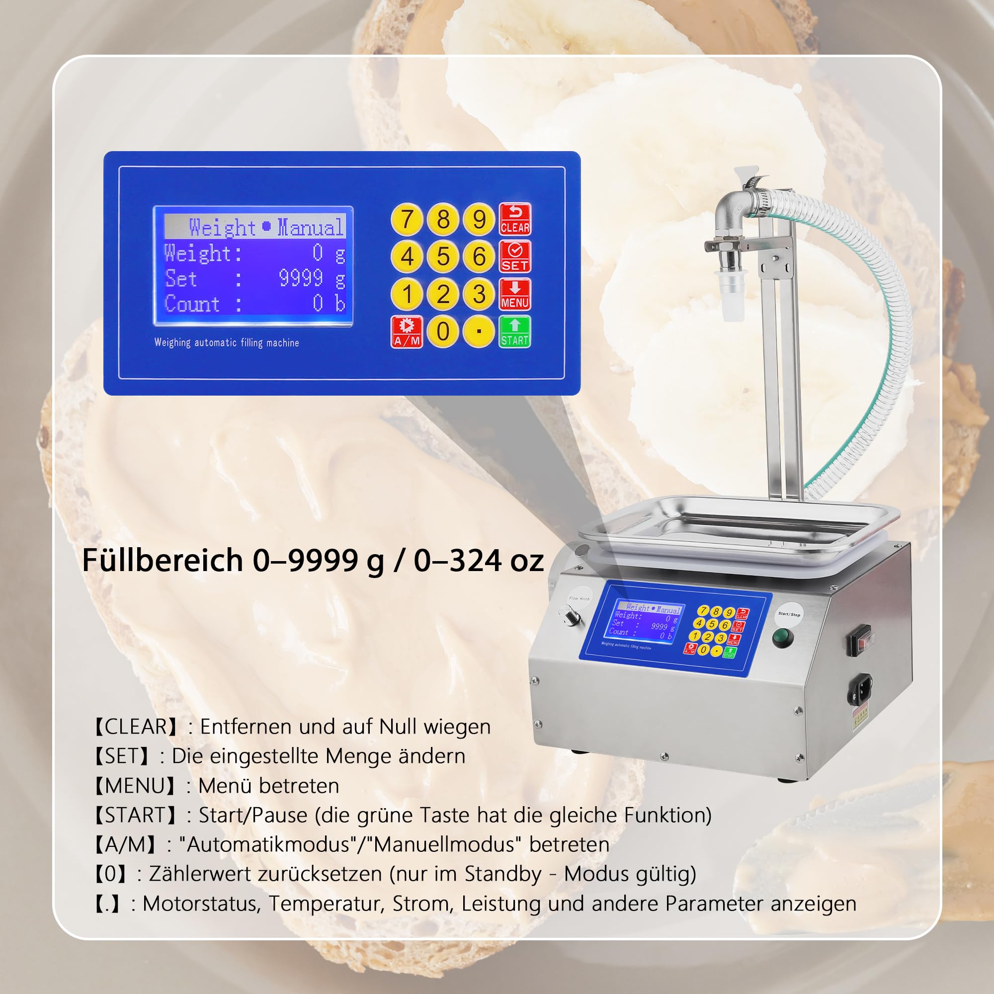 Macchina riempitrice di liquidi, macchina per il riempimento di bottiglie, volume di riempimento regolabile da 20 ml a 10000 ml, fino a 15 L/min, macchina di riempimento per miele, marmellata, oli