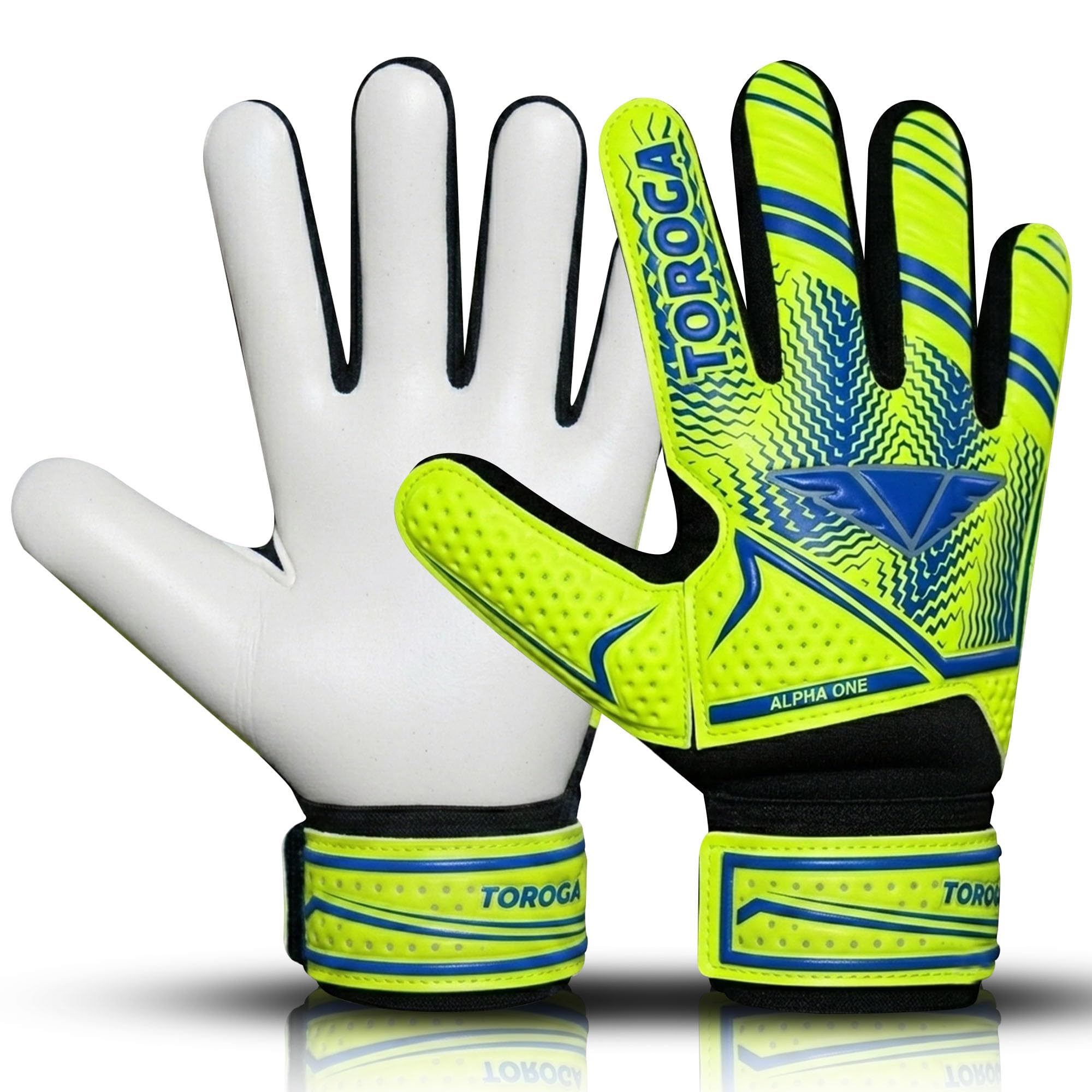 TOROGA Football Goalkeeper Gloves for Kids,Boys & Girls,Youth Soccer Goalie Gloves with Super Grip Palms,Anti Slip, Breathable Mesh,Durable Stitching,Secure Wrist Straps (Fluorescent Yellow, 8)