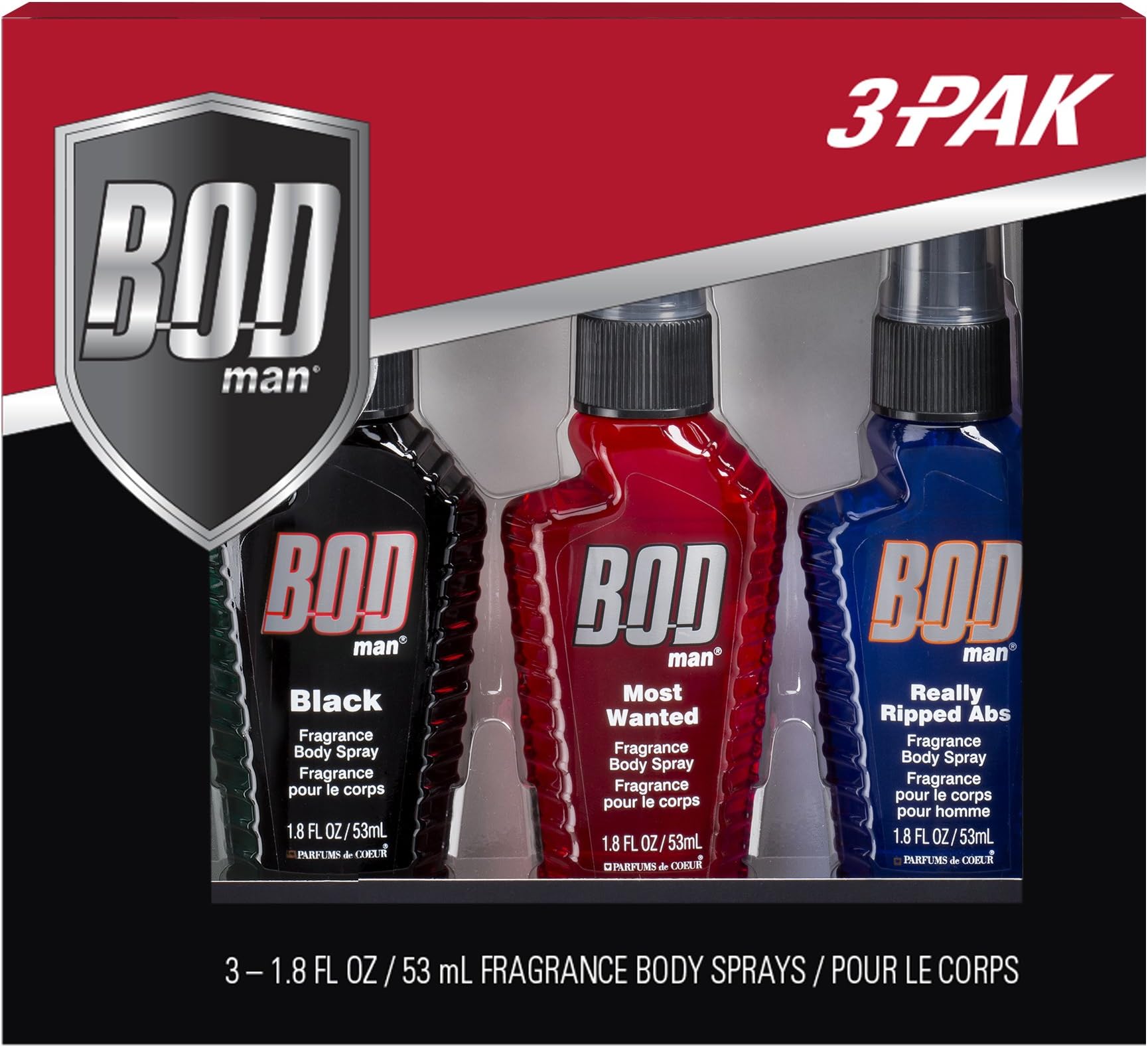 BOD MAN (1) Box Fragrance Body Sprays3 Pc Set (1.8 fl oz) Scent Fresh Guy, Black