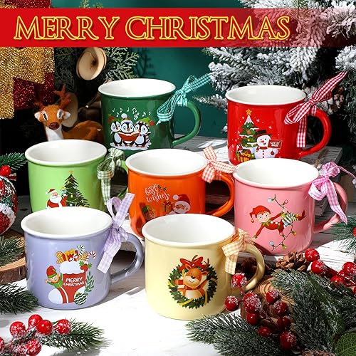 Miniatura 4 de 12 tazas de cerámica de Navidad con cinta, tazas de café de Navidad de 11 onzas, tazas de café de Navidad con diseño de cacao caliente, tazas
