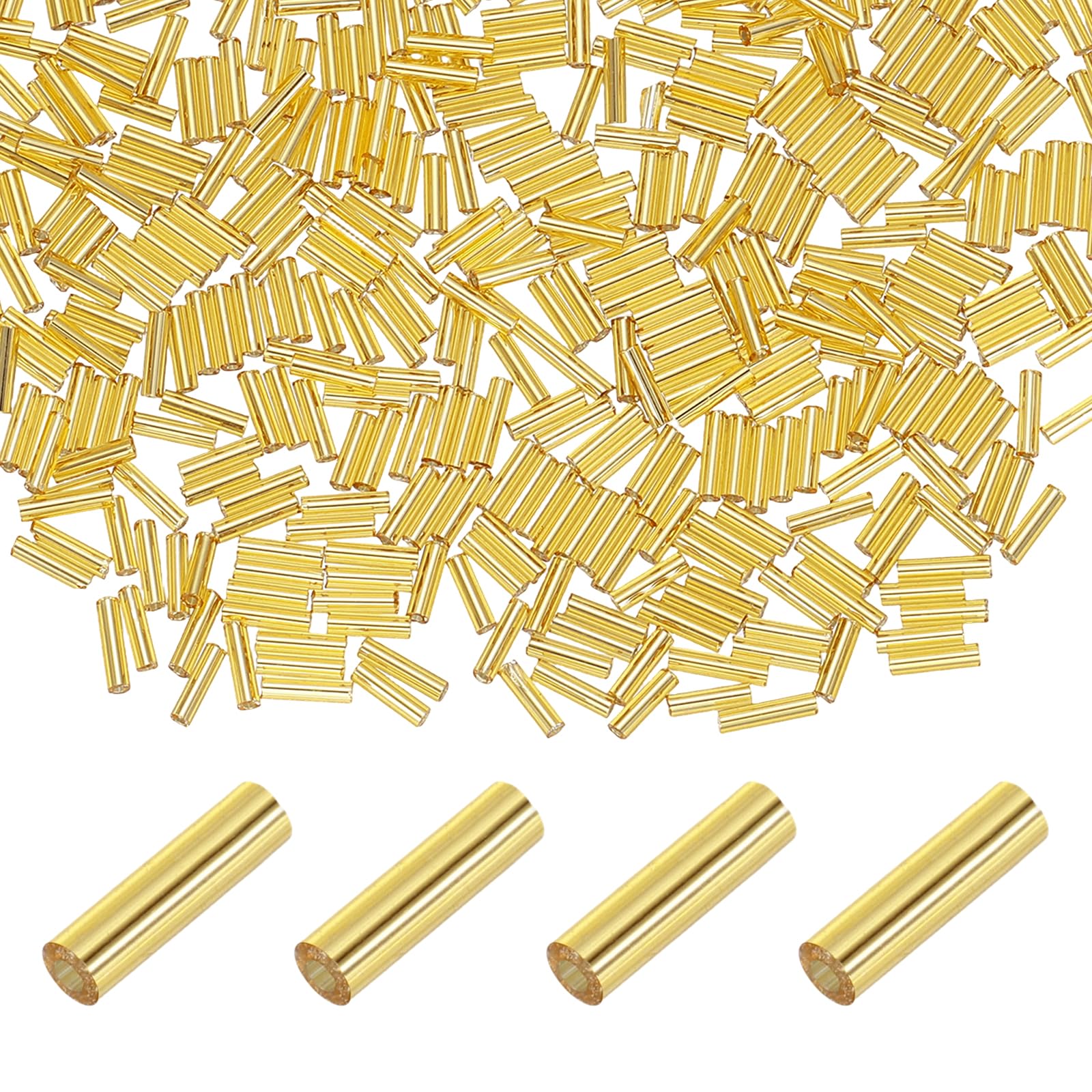 sourcing map 2000Pcs Glass Bugle Beads, 6x2mm Tube Spacer Beads Bulk, Mini Loose Embroidery Beaded for Jewelry Making DIY Bracelet Necklaces Handicrafts Clothing Decoration, Gold โ image 1