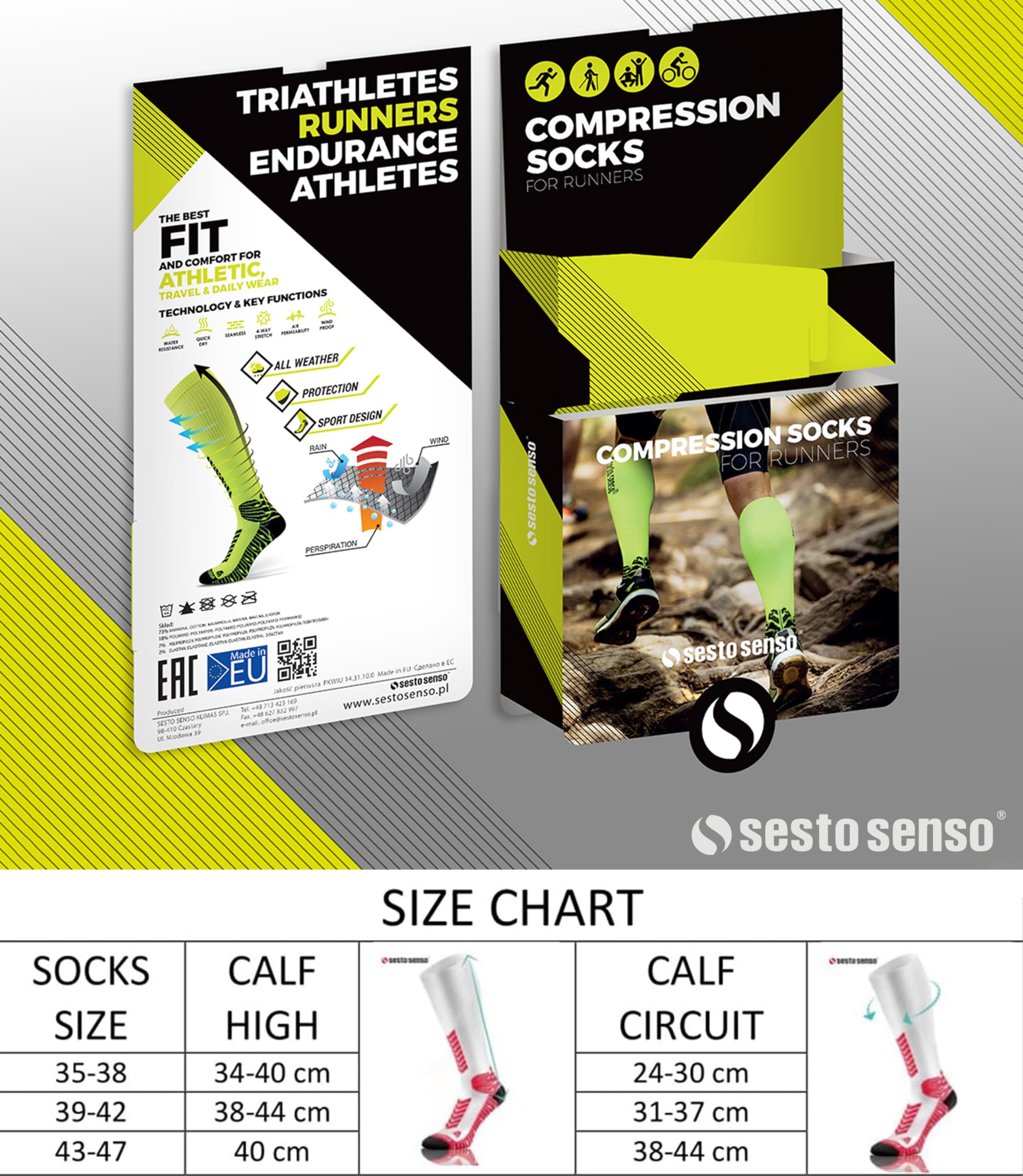 Sesto Senso 3 Pares Calcetines de Compresión Deporte Colores Altos Hombre Mujer