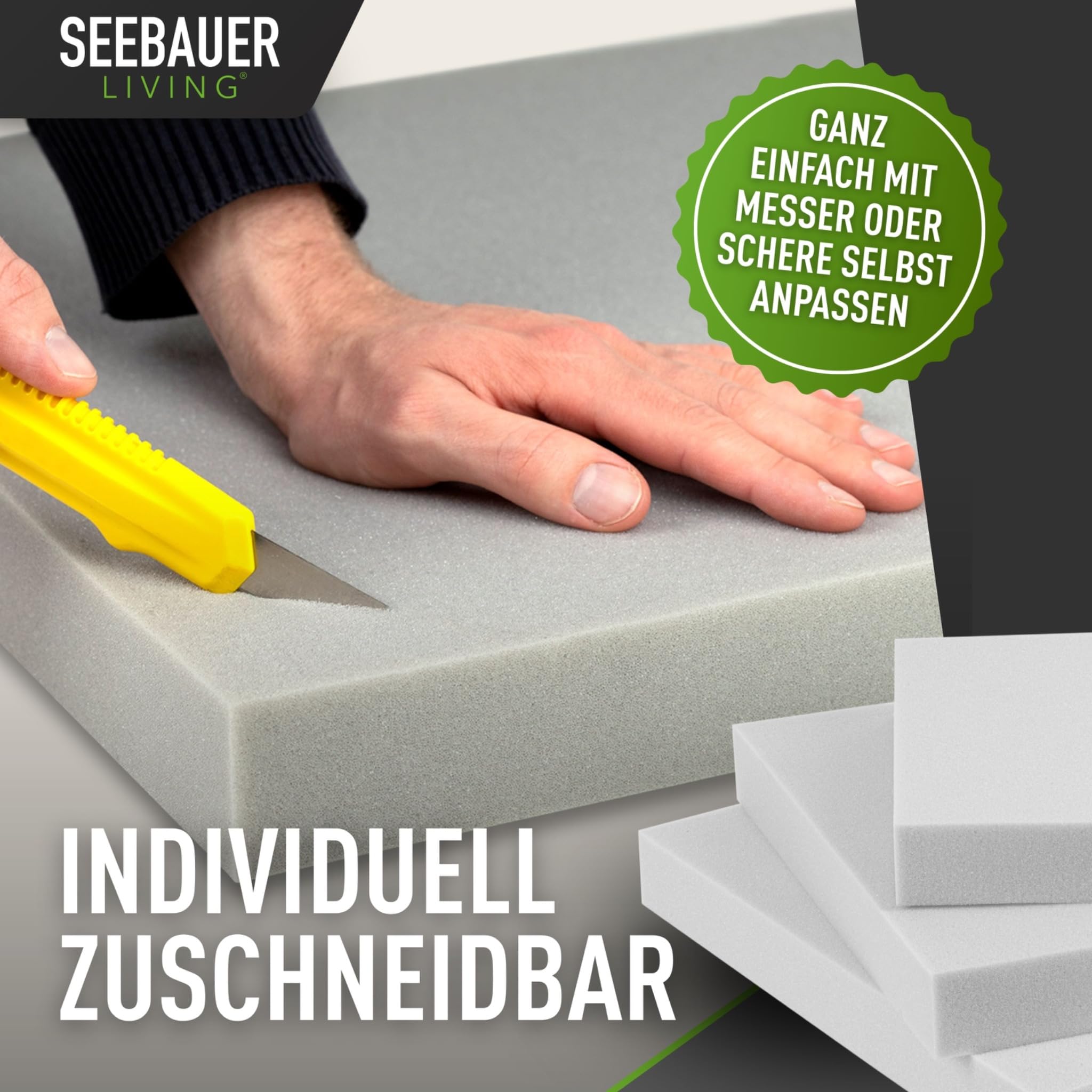 Schaumstoff Light RG 26/40 (Mittelfest) 40 x 40 x 2 cm Schaumstoffplatte für Polster und Sitzkissen, Polsterschaumstoff als Zuschnitt für Sitzpolster