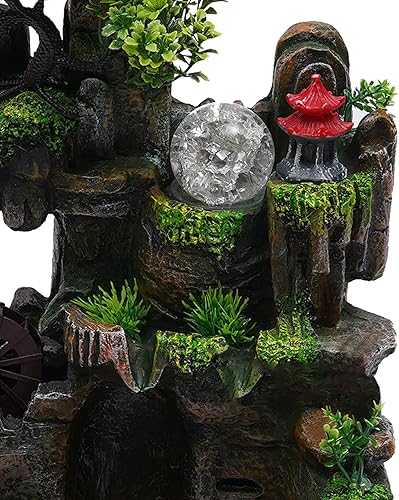 Miniatura 9 de Fuente de mesa de 110 V para interiores, fuente de cascada de 12 LED, meditación zen, mini fuente de agua silenciosa de resina de simulación de