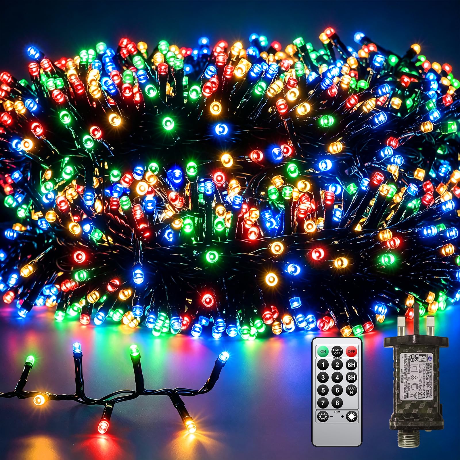 JIXXULVU String Lights, Compact Led Light String, Warm White Black Wire Waterproof Timed Light String (Multicolor, 2000LED 60M)