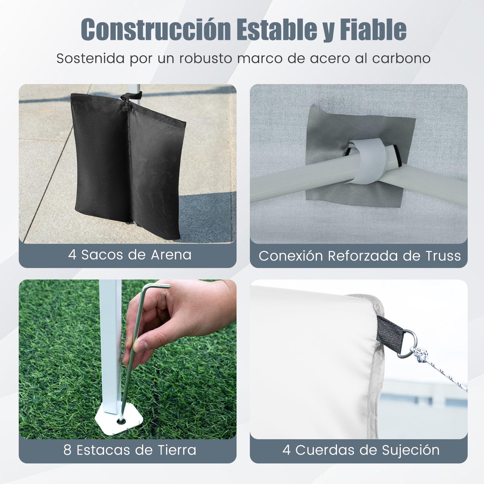 COSTWAY Carpa Plegable 2x2m, Pop up, Cenador de Jardín con 4 Paredes Laterales, Bolsa de Transporte, Pabellón Gazebo Exterior Patio Jardín Boda Fiesas Terraza Playa (Blanco)