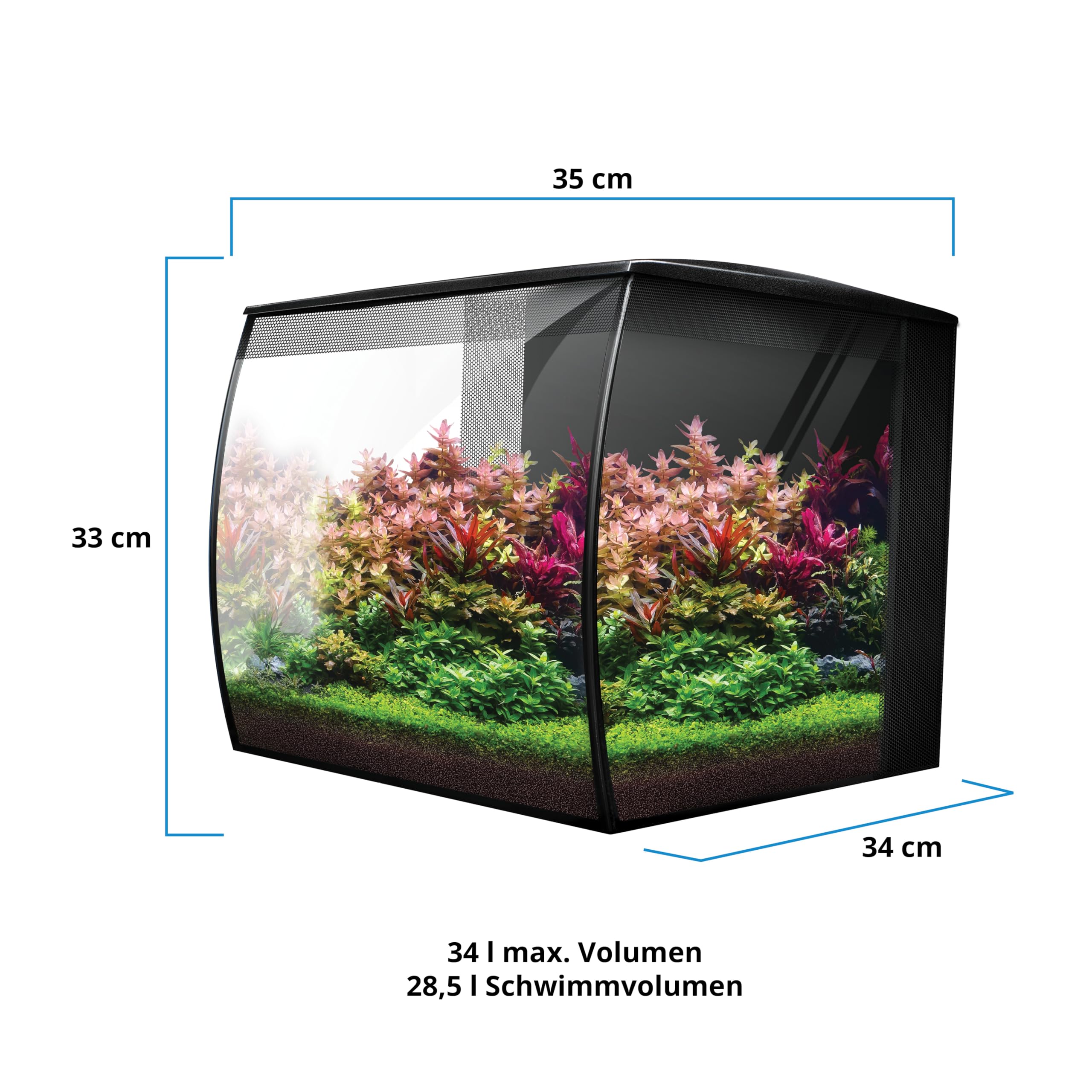 Fluval Flex 2.0 Aquarium Set 34 L, Nano Aquarium Komplettset mit geschwungener Frontscheibe, LED Beleuchtung mit Fernbedienung, integriertes 3-Stufen-Filtersystem, Fütterungsklappe und Düsenstrahlrohr