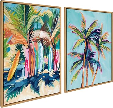 Kate and Laurel Sylvie Surf and Sand and Tropical Palms Study Framed Canvas Art