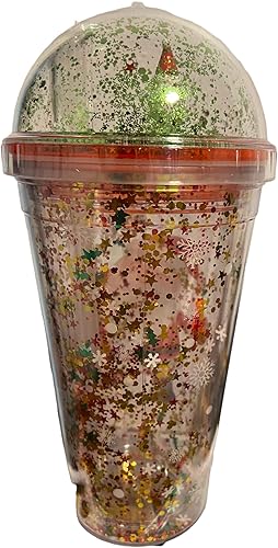 Miniatura 4 de Vaso de plástico con aislamiento navideño de 16 onzas (cúpula de muñeco de nieve, árbol y reno)