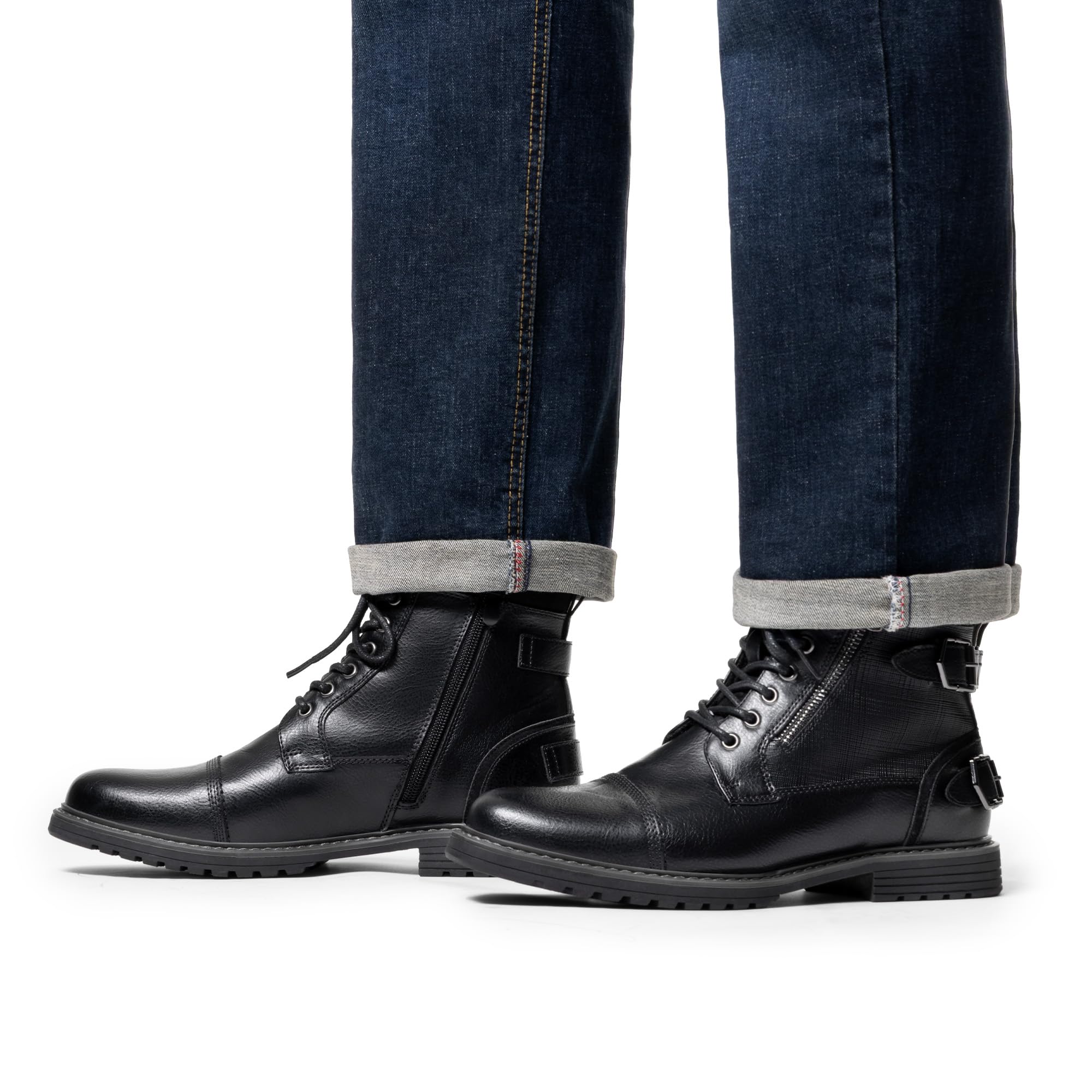 Bruno Marc Bottes de moto à lacets classiques pour homme avec fermeture éclair latérale