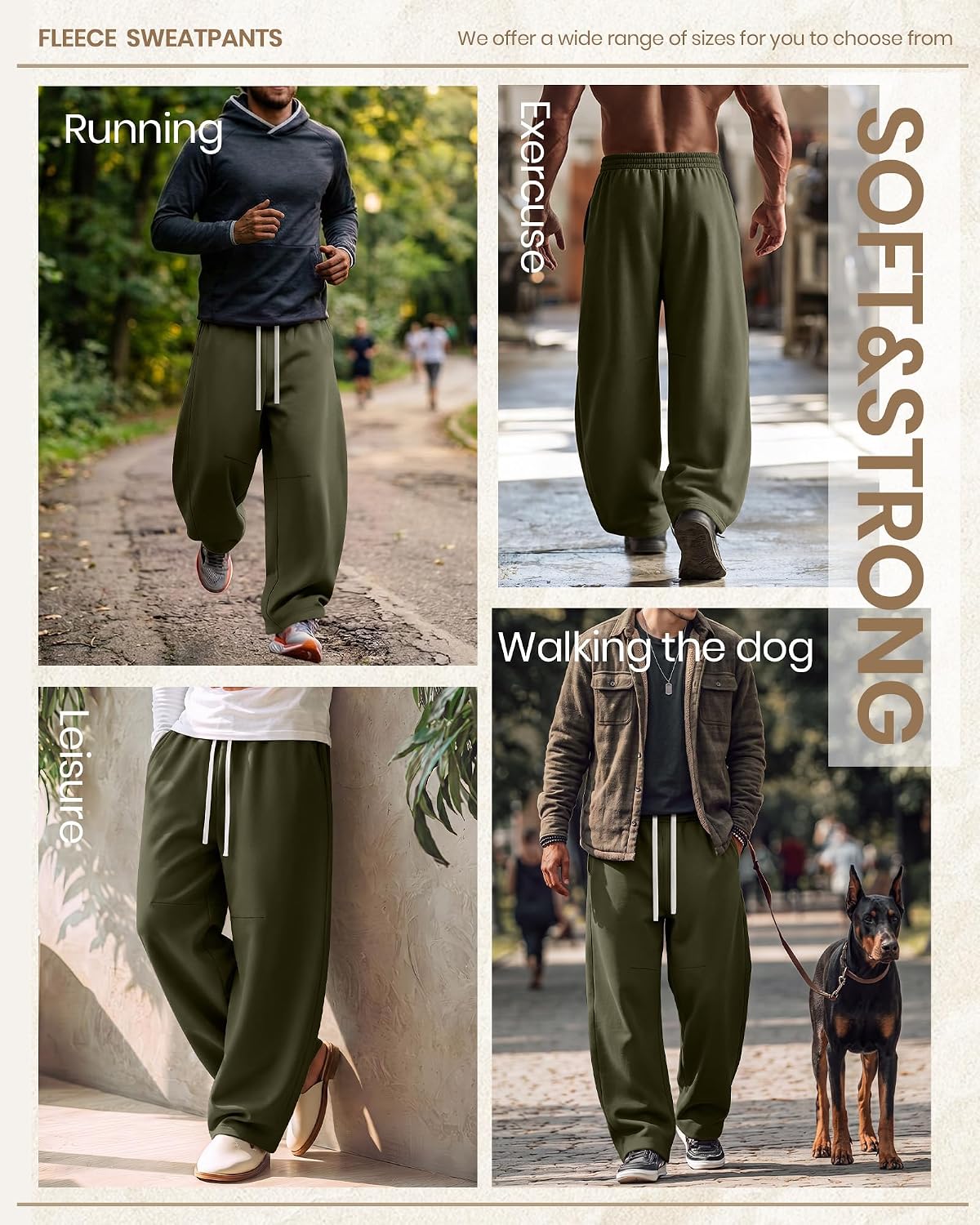 Men's Fleece Baggy Sweatpants Wide Leg Barrel Sweat Pants Elastic Waist Drawstring Athletic Gym Pants with Pockets