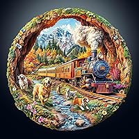 Vista 9 de KAAYEE Rompecabezas de madera para adultos, efecto visual 3D, perros que corren contra trenes, rompecabezas de madera de forma única, rompecabezas