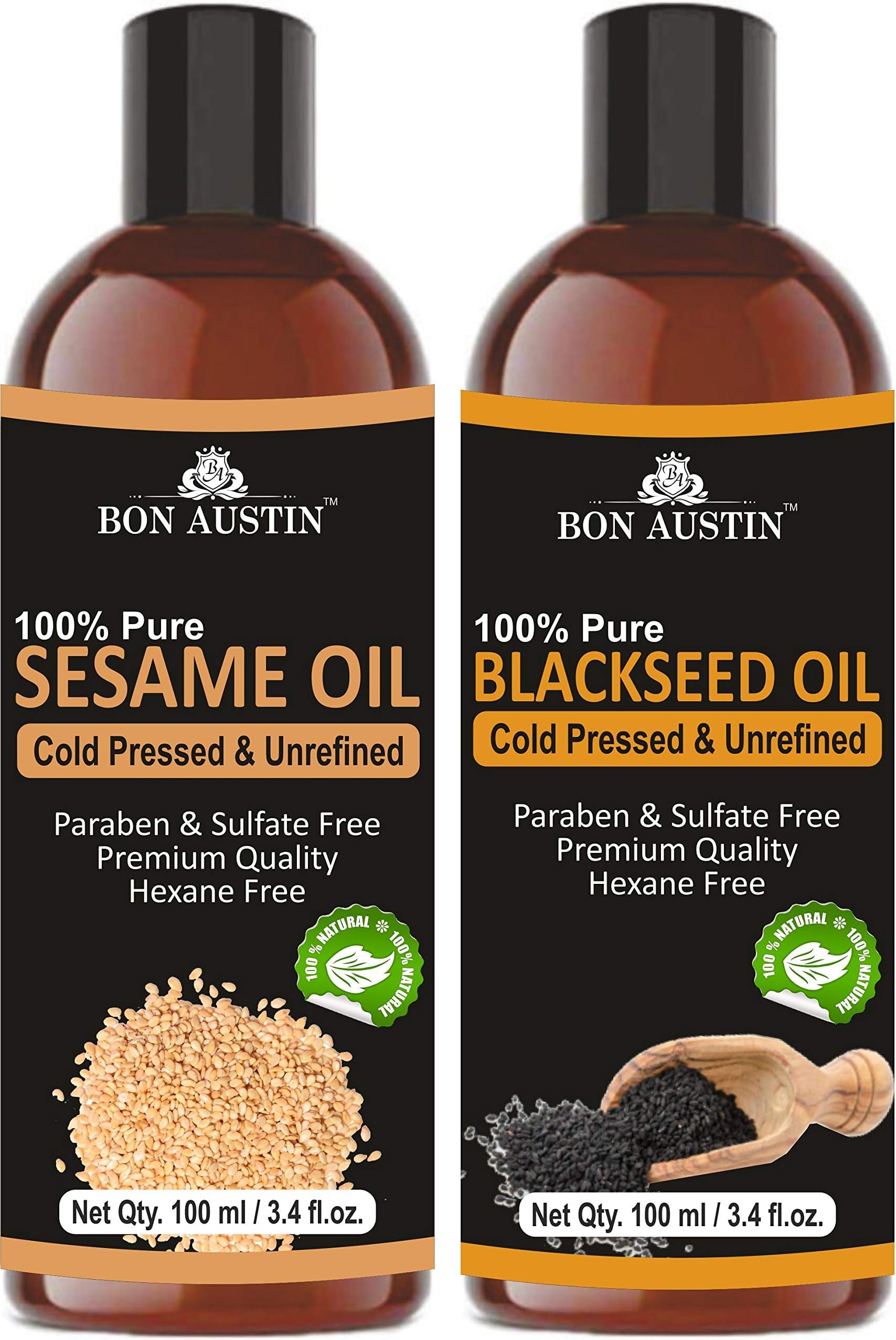 Bon Austin Premium Natural Sesame Oil & Blackseed(Kalonji) Oil Combo pack of 2 bottles of 100 ml(200 ml)
