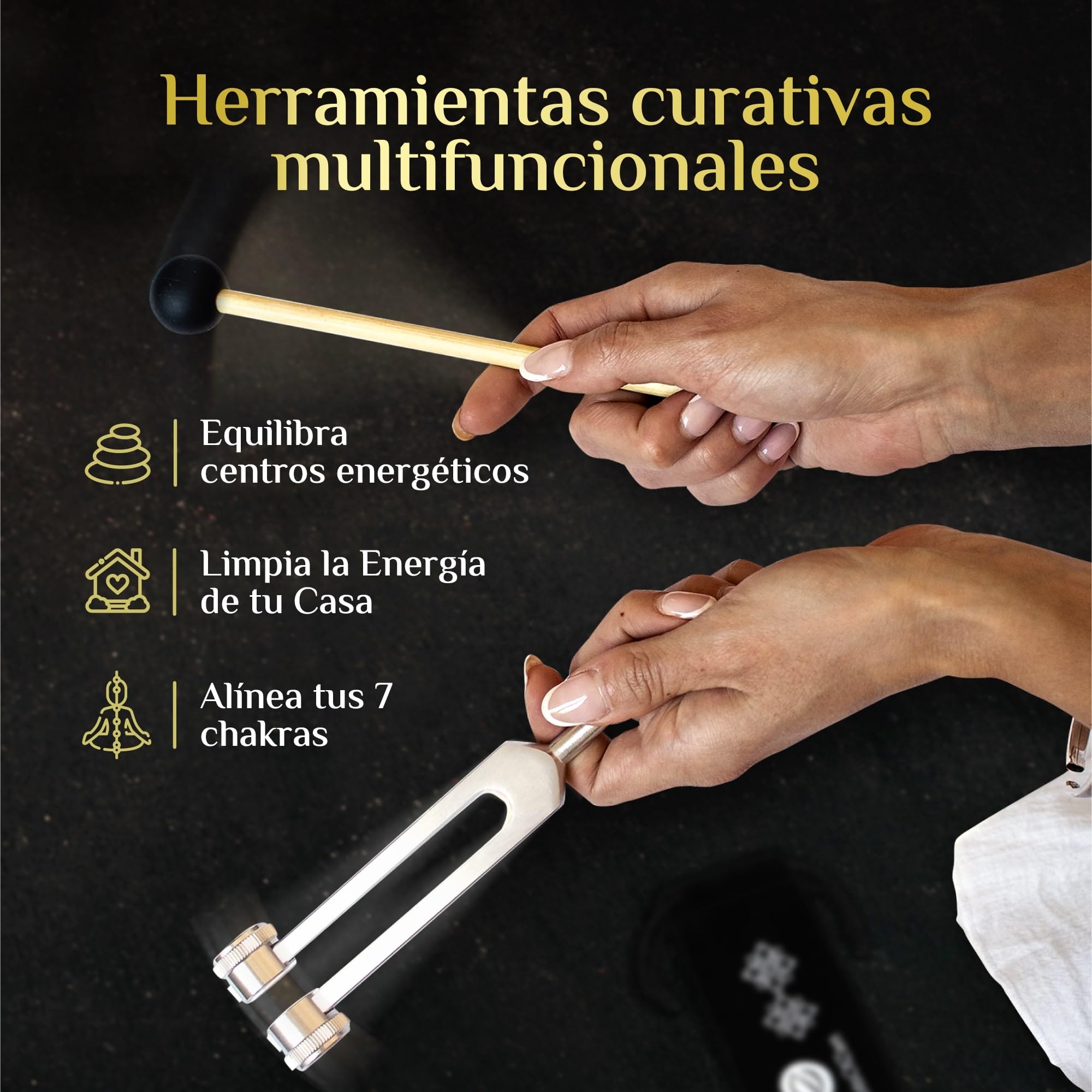 LOTS OF ZEN Diapasones Sanadores (128Hz, 256Hz, 512Hz) – Set de Diapasones Médicos con Peso para Sanar Chakras – Accesorios de Yoga y Meditación – Set de Diapasones con Frecuencias Sanadoras