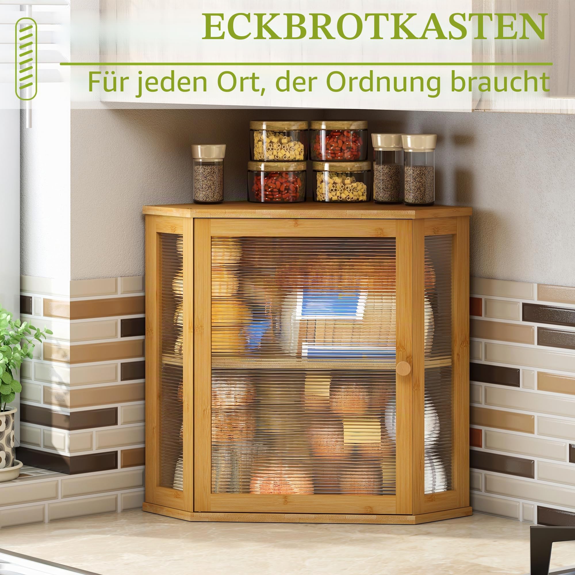 BMOSU Eck-Brotkasten für Küche, Arbeitsplatte, doppellagig, Bambus-Holz-Brotbox, großes Fassungsvermögen, Brotaufbewahrungsbehälter (natürlich, extra groß)