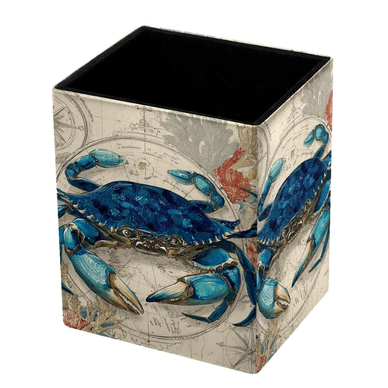 VAPOKF Pencil Holders for Desk, Map and Crab Printed Pen Holders Pen Pot Makeup Brushes Storage Desktop Stationery Supplies Organiser for Home Office