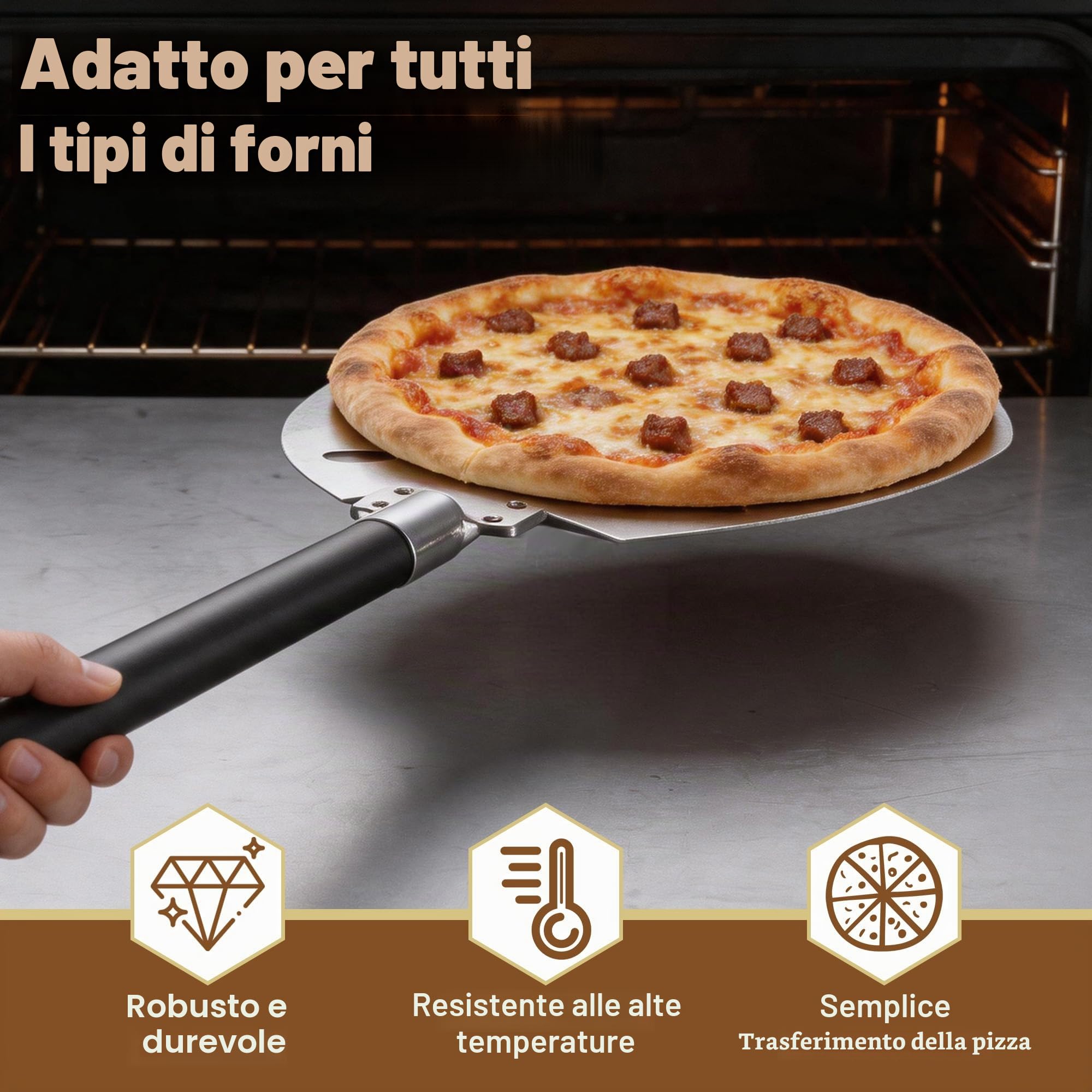 Joyfair Spatola rotonda per pizza in acciaio inox, perforata, 22,8 cm