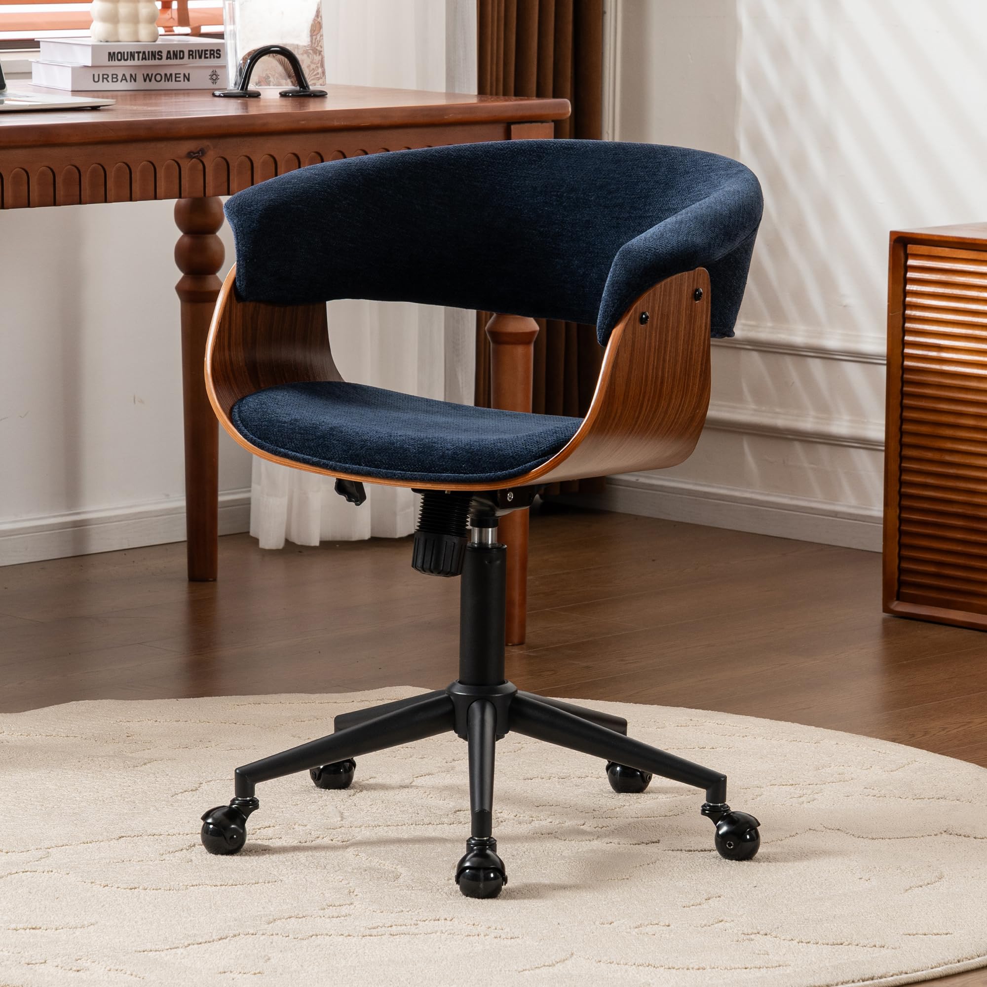 ROHASID Modern Home Office Chair, Comfy Computer Desk Chair with Wheels, Height Adjustable, Rolling, Swivel Fabric Task Chair with Ergonomic Curved