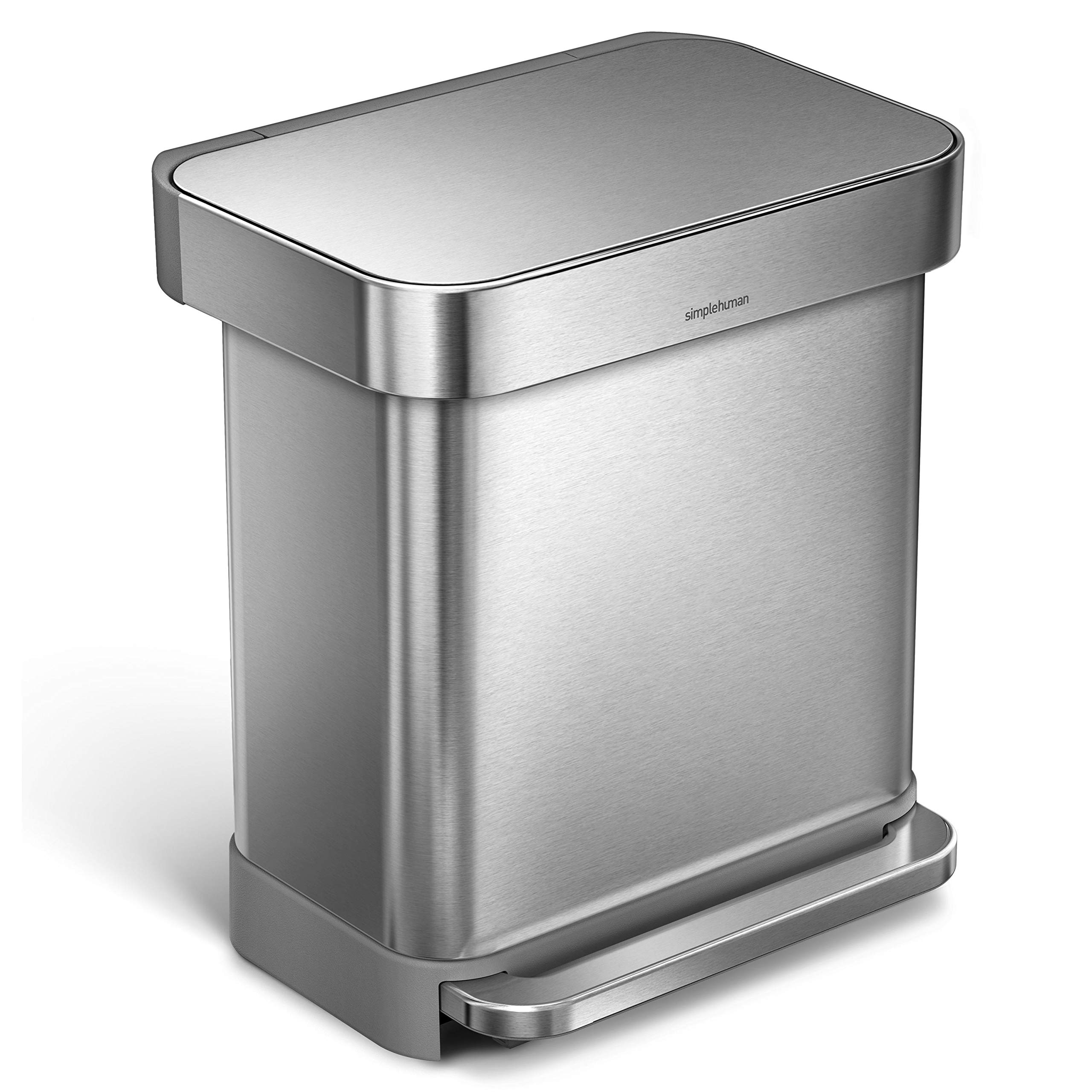 simplehuman CW2028 30L Rectangular Pedal Bin with Liner Pocket, Brushed Stainless Steel, W 40.5cm x H 46.3cm x D 33.8cm