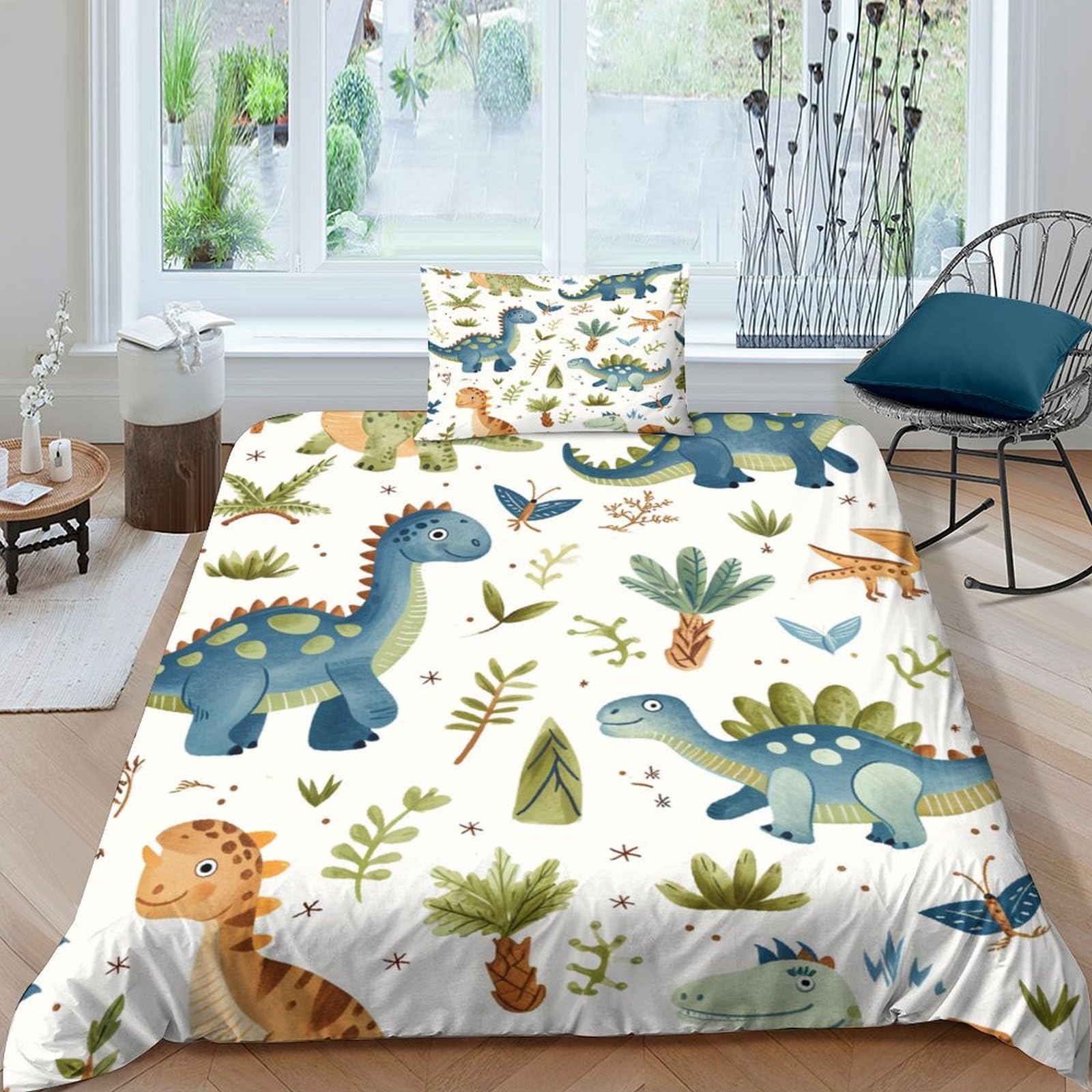 NRAOPEVVD Dinosaur Duvet Cover 3 PCS Hotel Quality Quilt Cover Bedding Sets Bed Covers with Pillowcases with Zipper Closure Hypoallergenic Soft Breathable Microfiber Single（135x200cm）