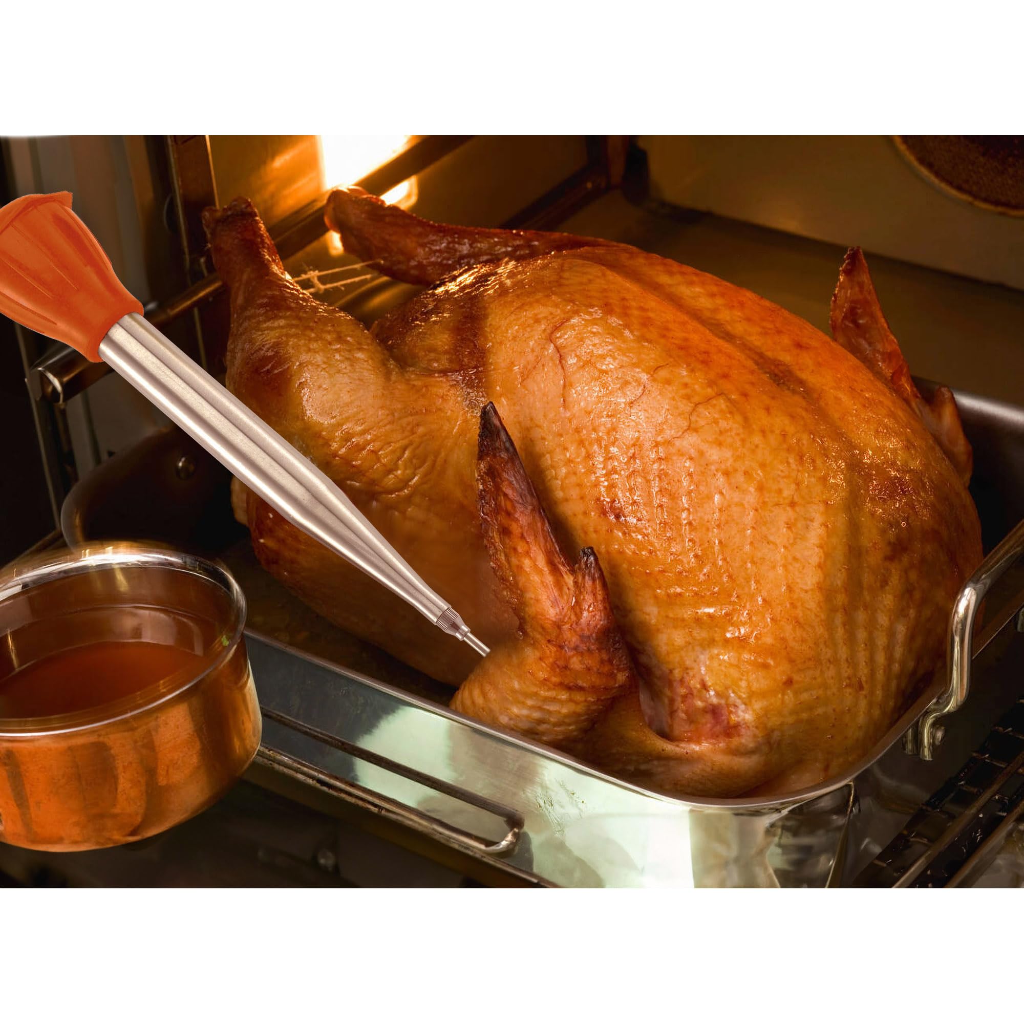 HIC Kitchen Aguja inyectora de pavo resistente al calor, acero inoxidable 18/8, silicona, 13 pulgadas, 2 onzas, juego de 2