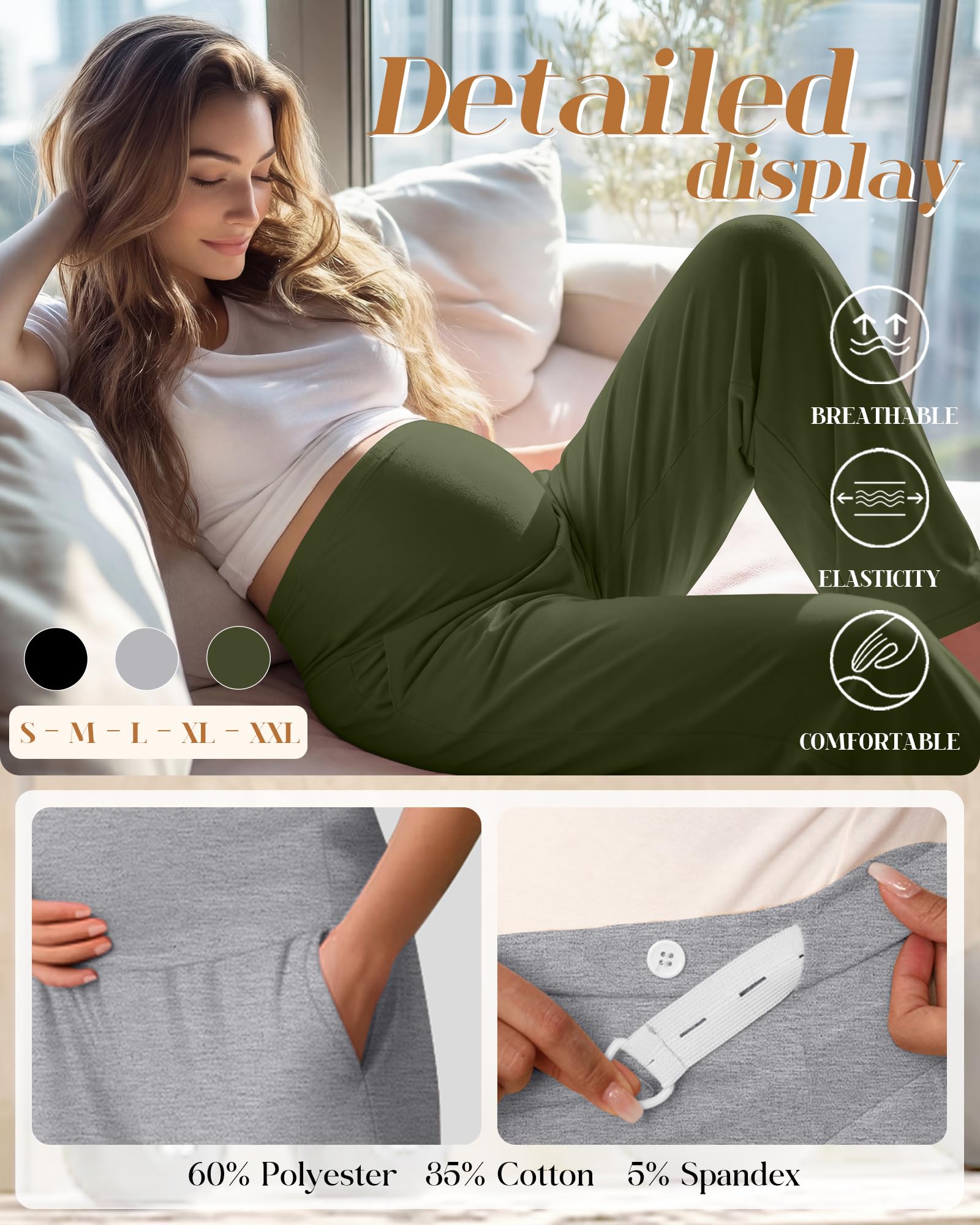 Xuniea Lot de 3 Pantalons de maternité pour Femmes